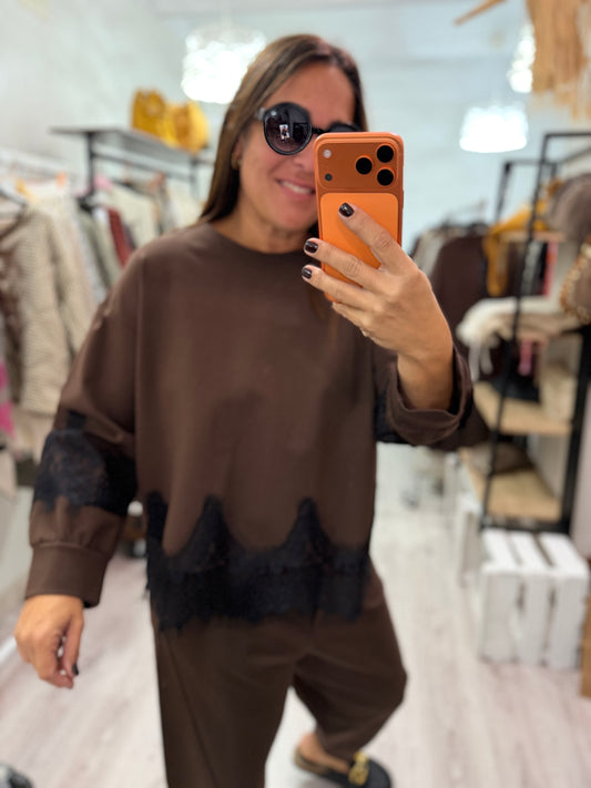 Sudadera Lace punto roma chocolate