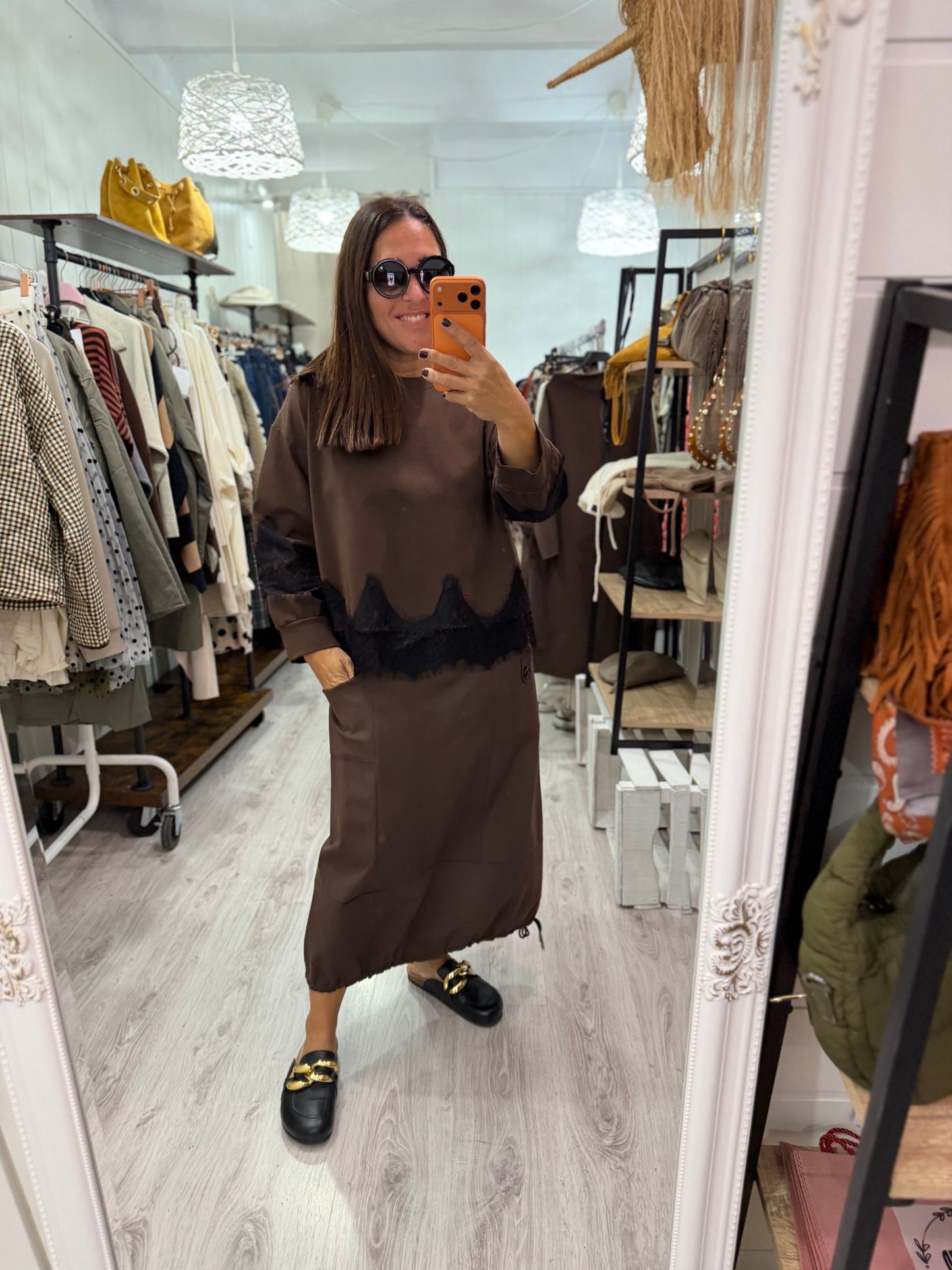 Sudadera Lace punto roma chocolate