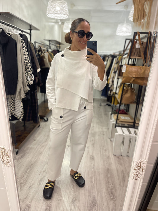 Chaqueta Botón punto roma blanco
