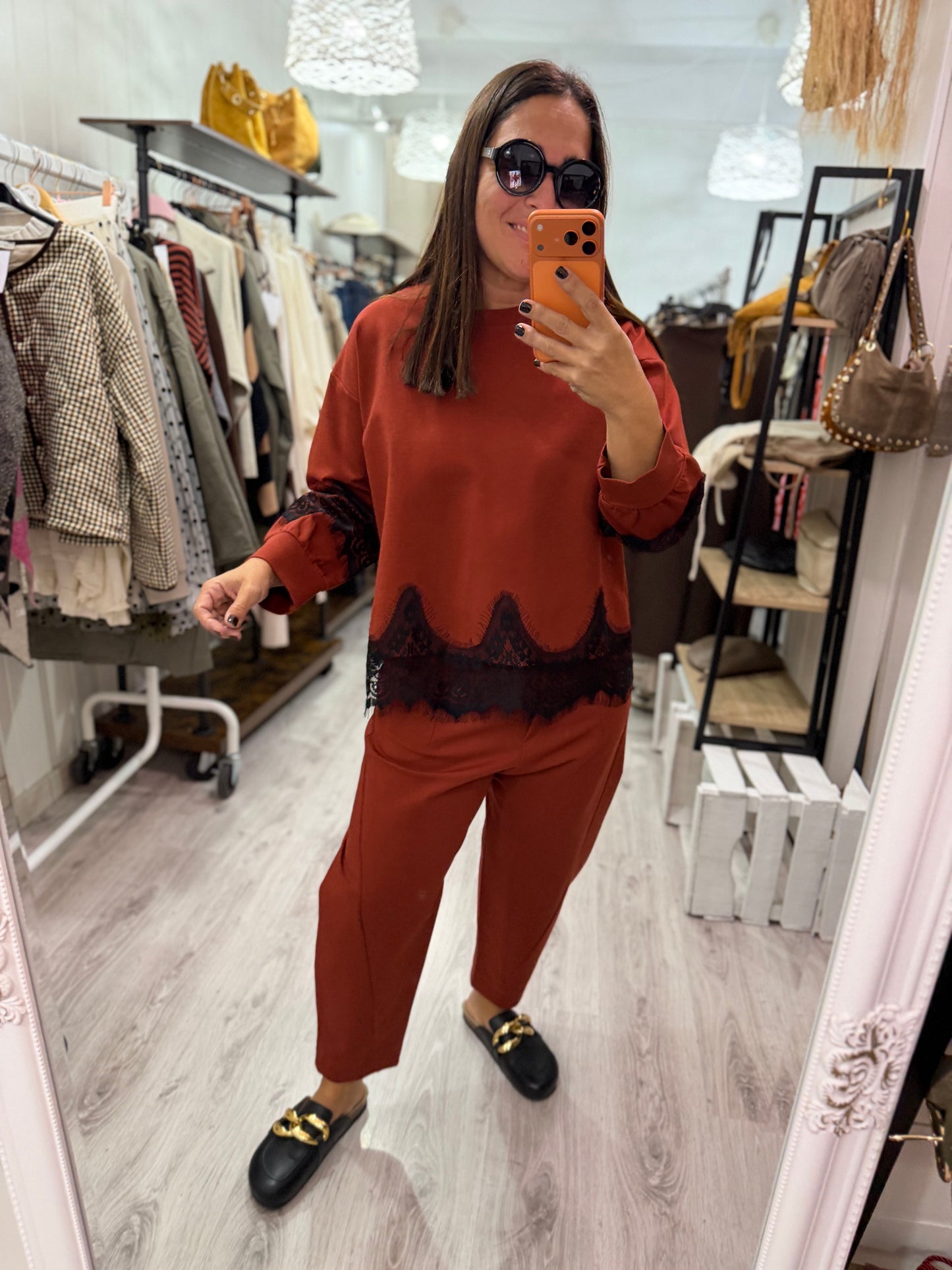 Sudadera Lace punto roma teja