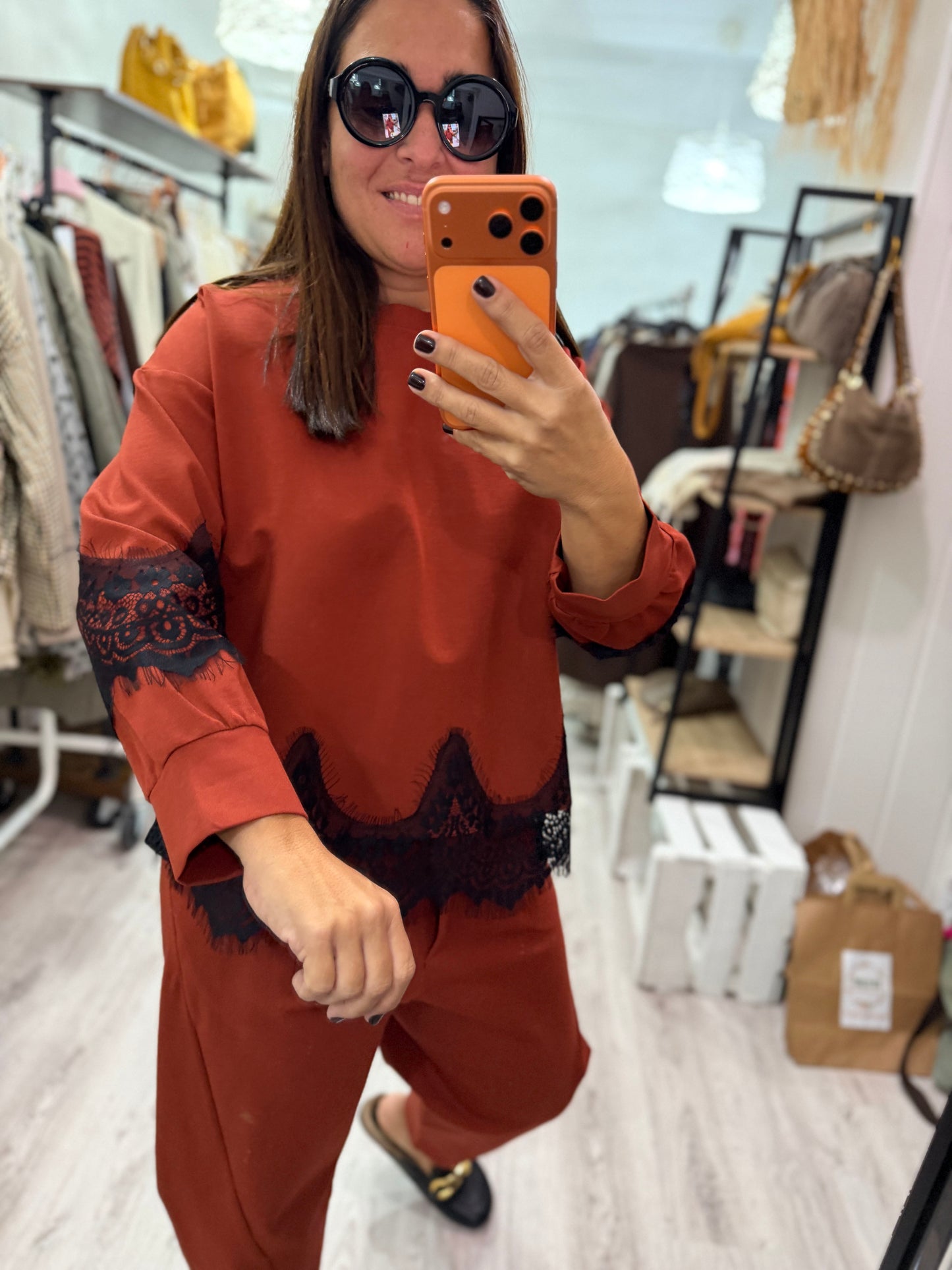 Sudadera Lace punto roma teja