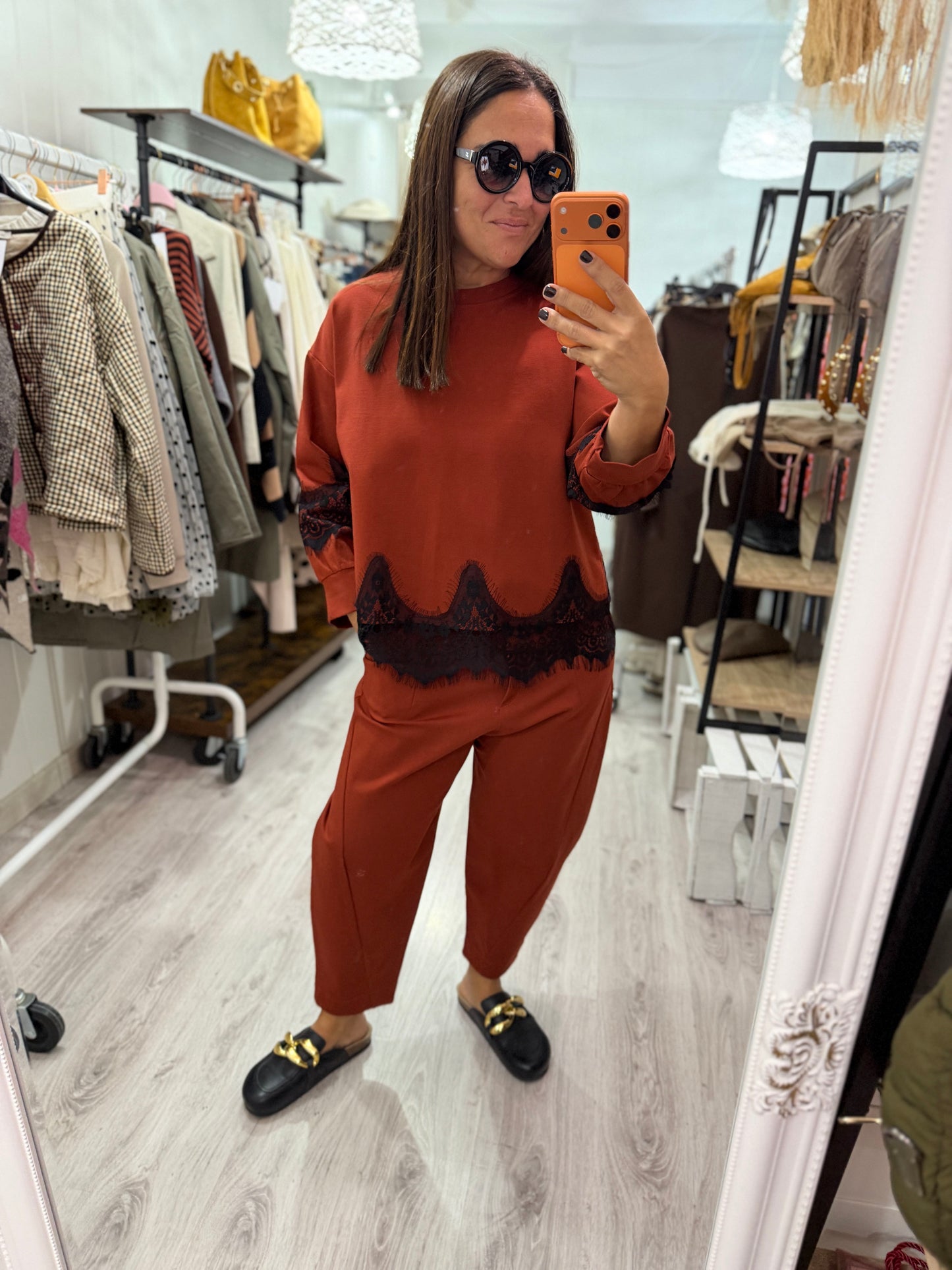 Sudadera Lace punto roma teja