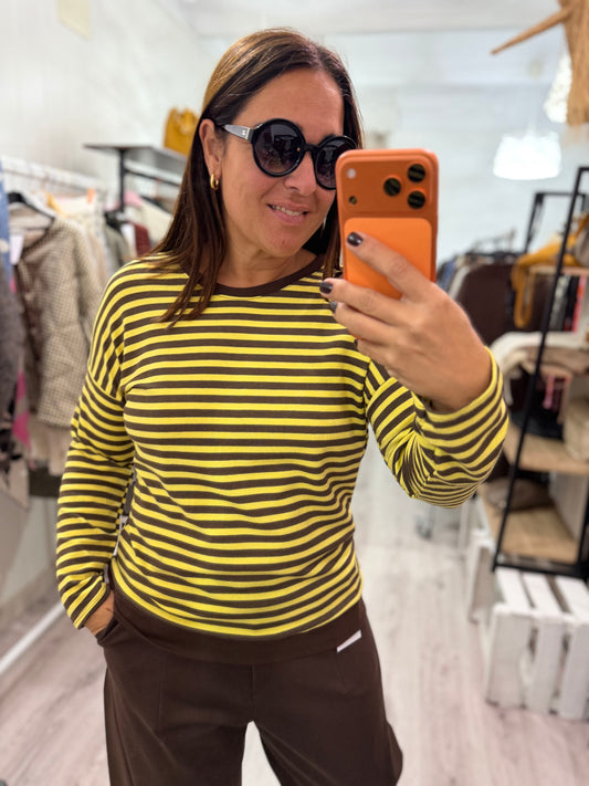 Sudadera Navy Ainara amarillo y chocolate