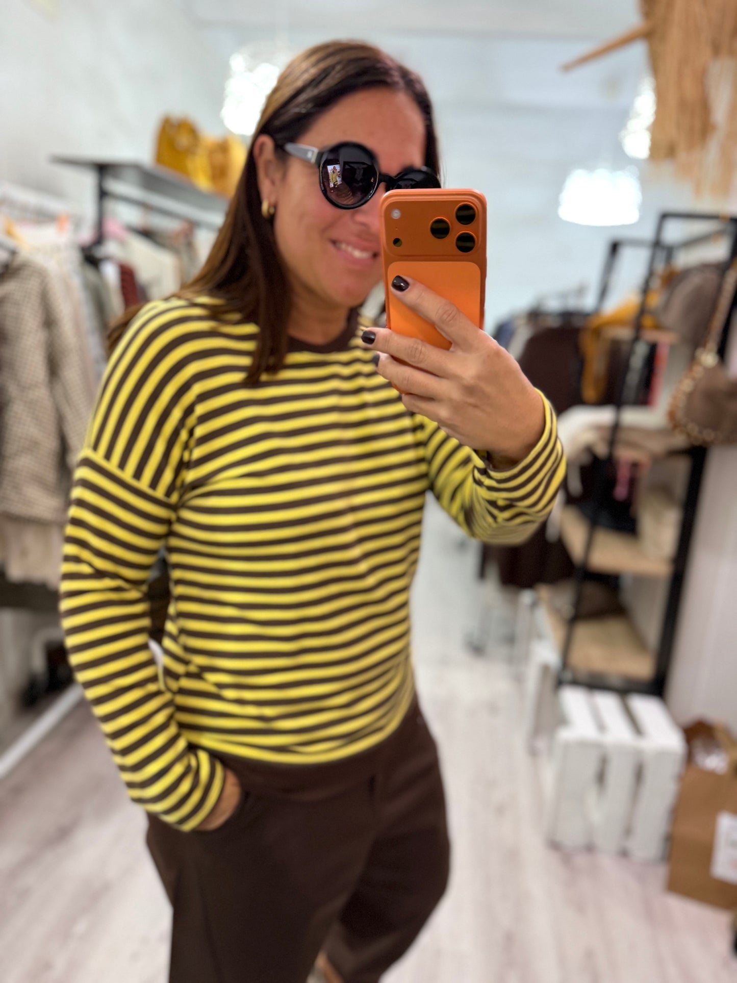 Sudadera Navy Ainara amarillo y chocolate
