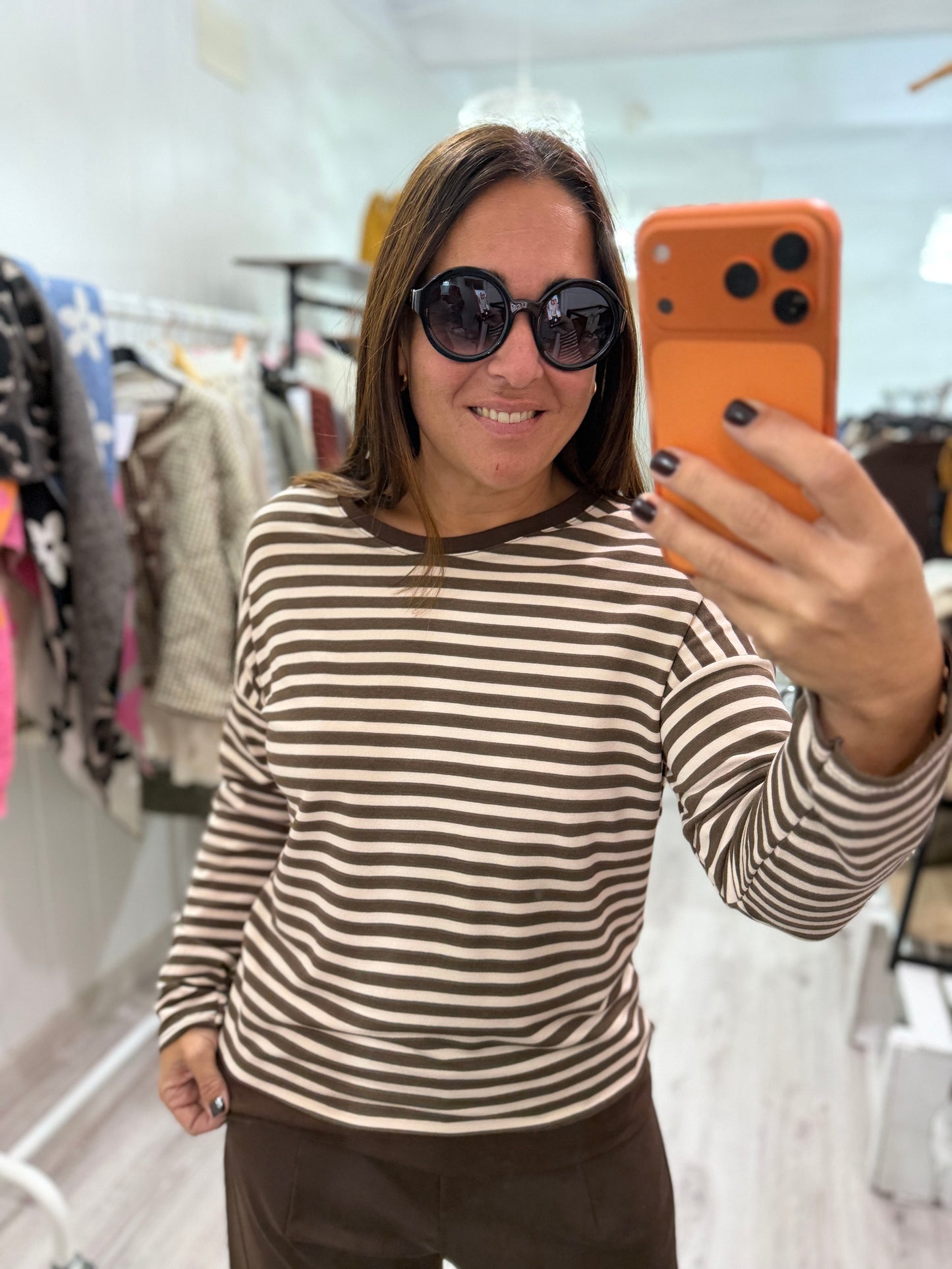 Sudadera Navy Ainara beige y chocolate