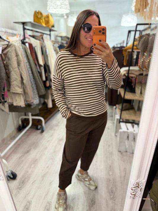 Sudadera Navy Ainara beige y chocolate