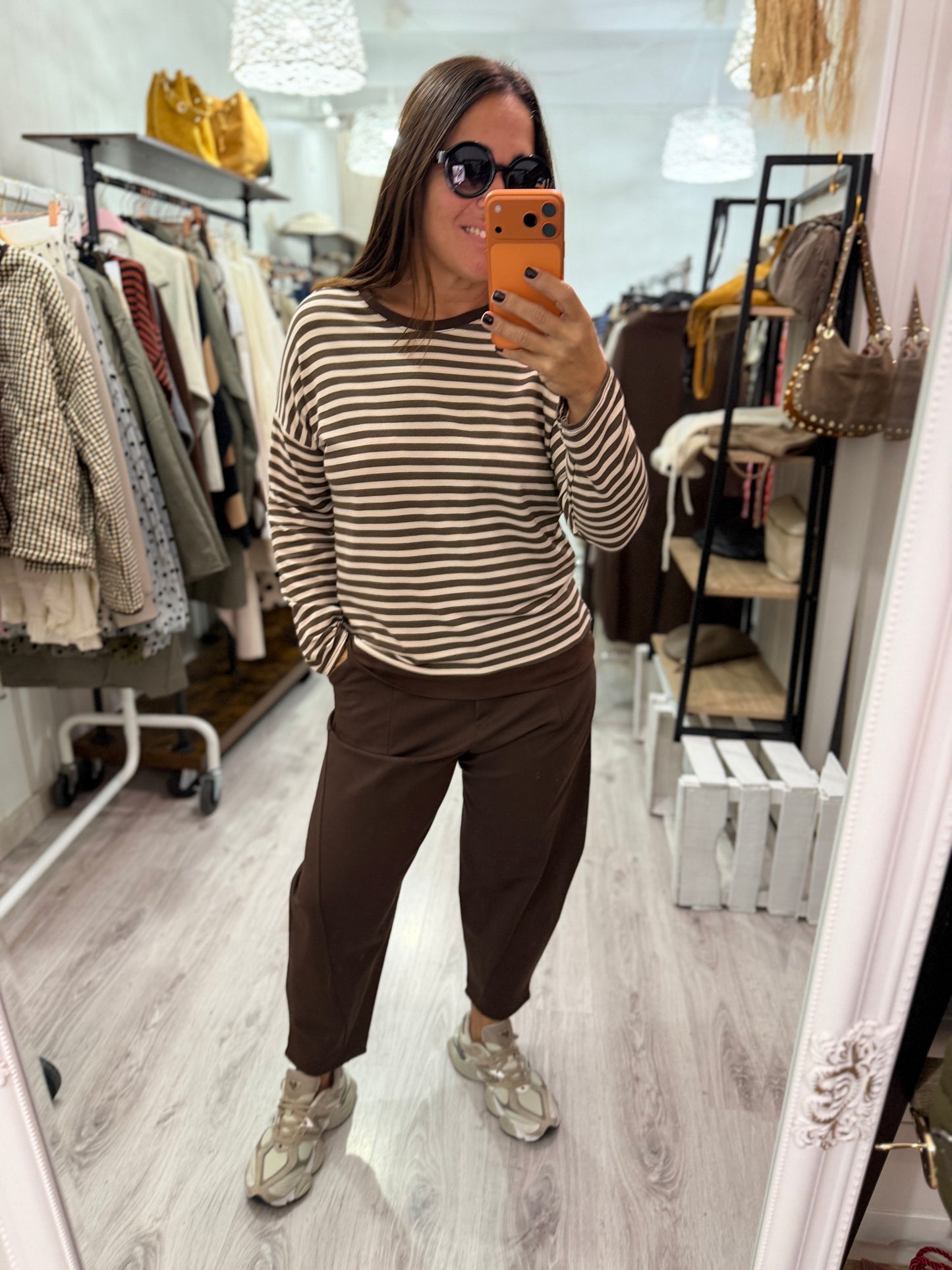 Sudadera Navy Ainara beige y chocolate