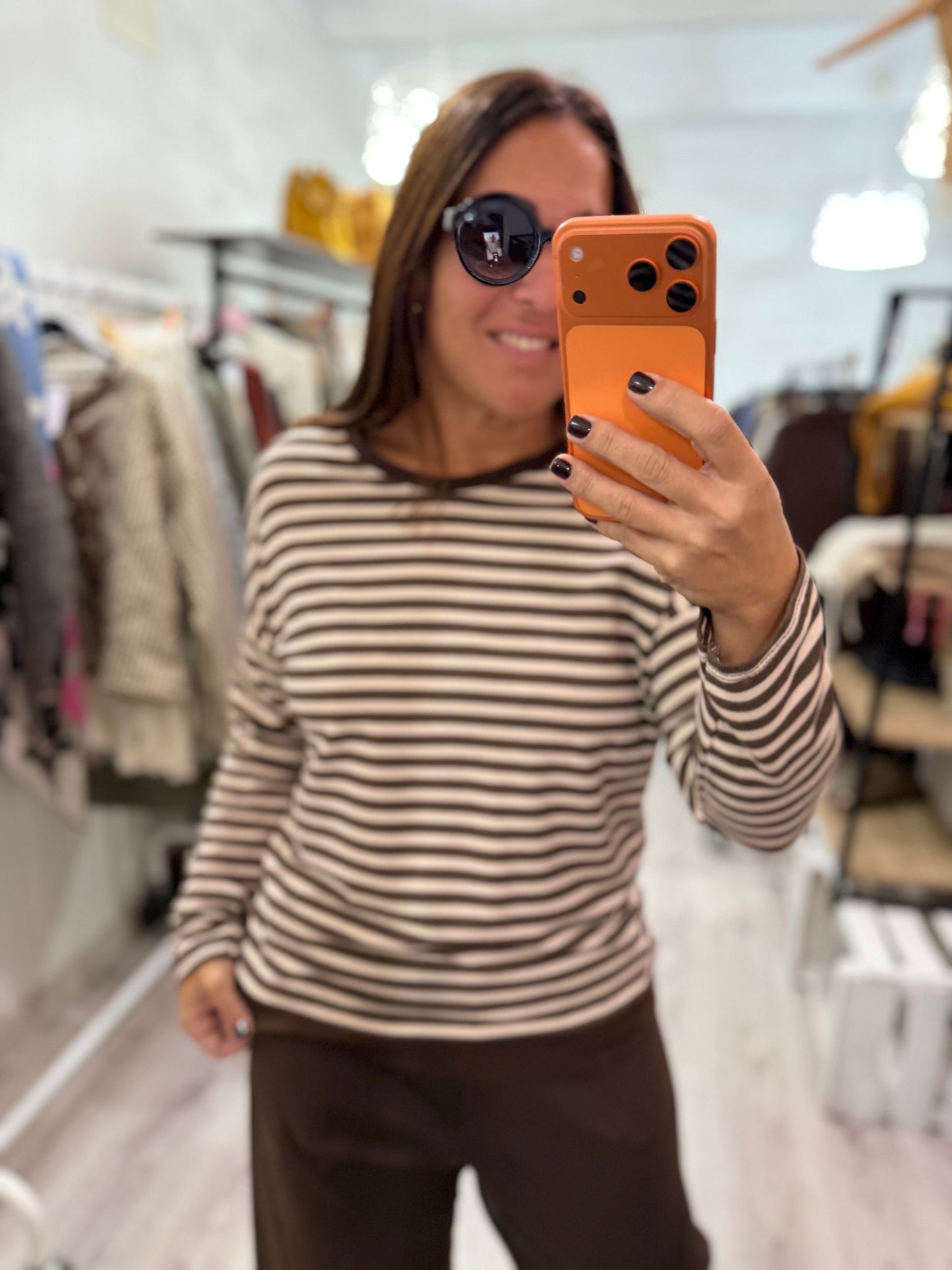 Sudadera Navy Ainara beige y chocolate