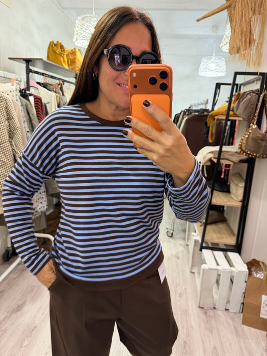 Sudadera Navy Ainara celeste y chocolate