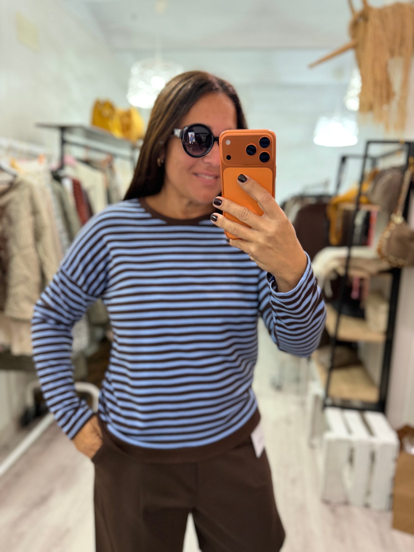 Sudadera Navy Ainara celeste y chocolate