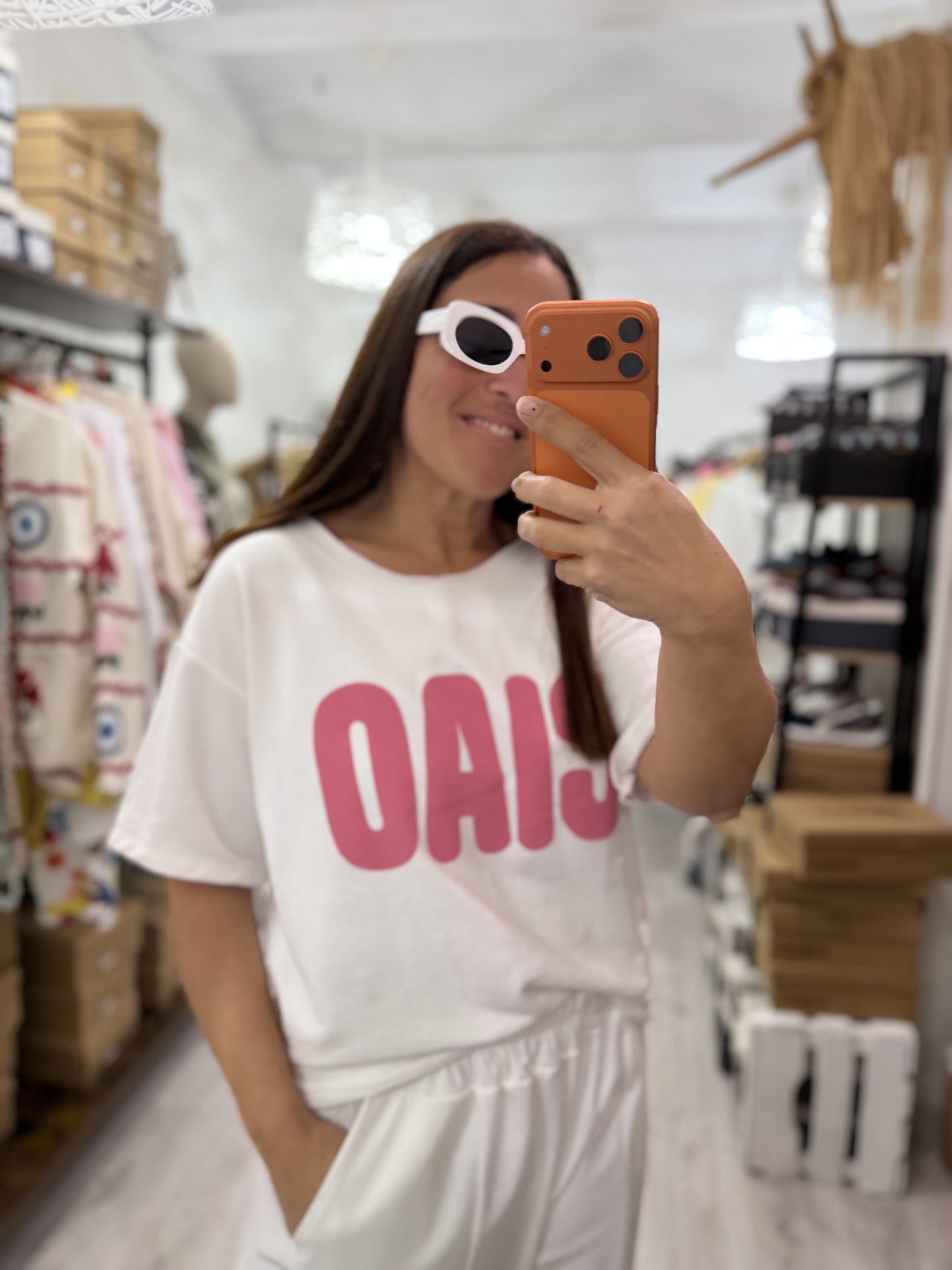 Sudadera Ciao manga corta blanco y rosa