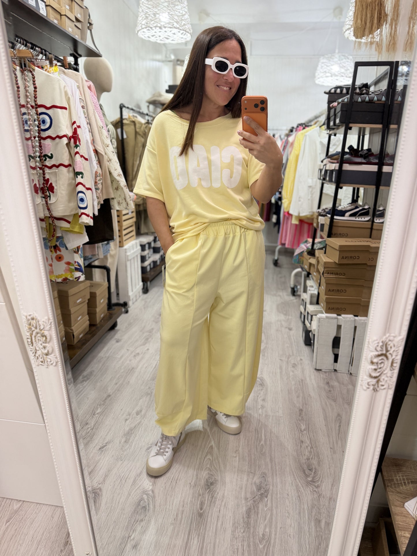 Sudadera Ciao manga corta amarillo y blanco