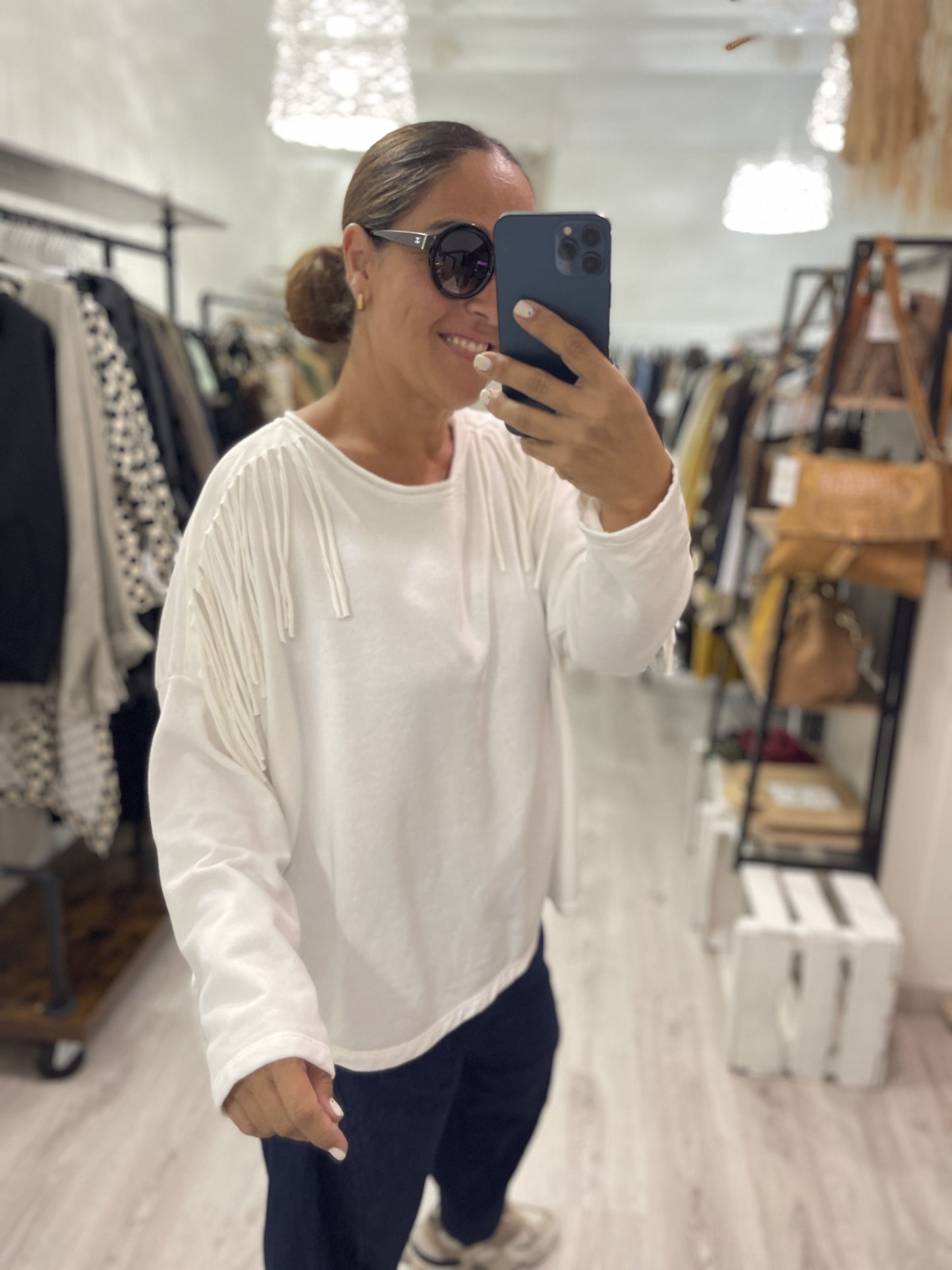 Sudadera Dakota flecos blanco