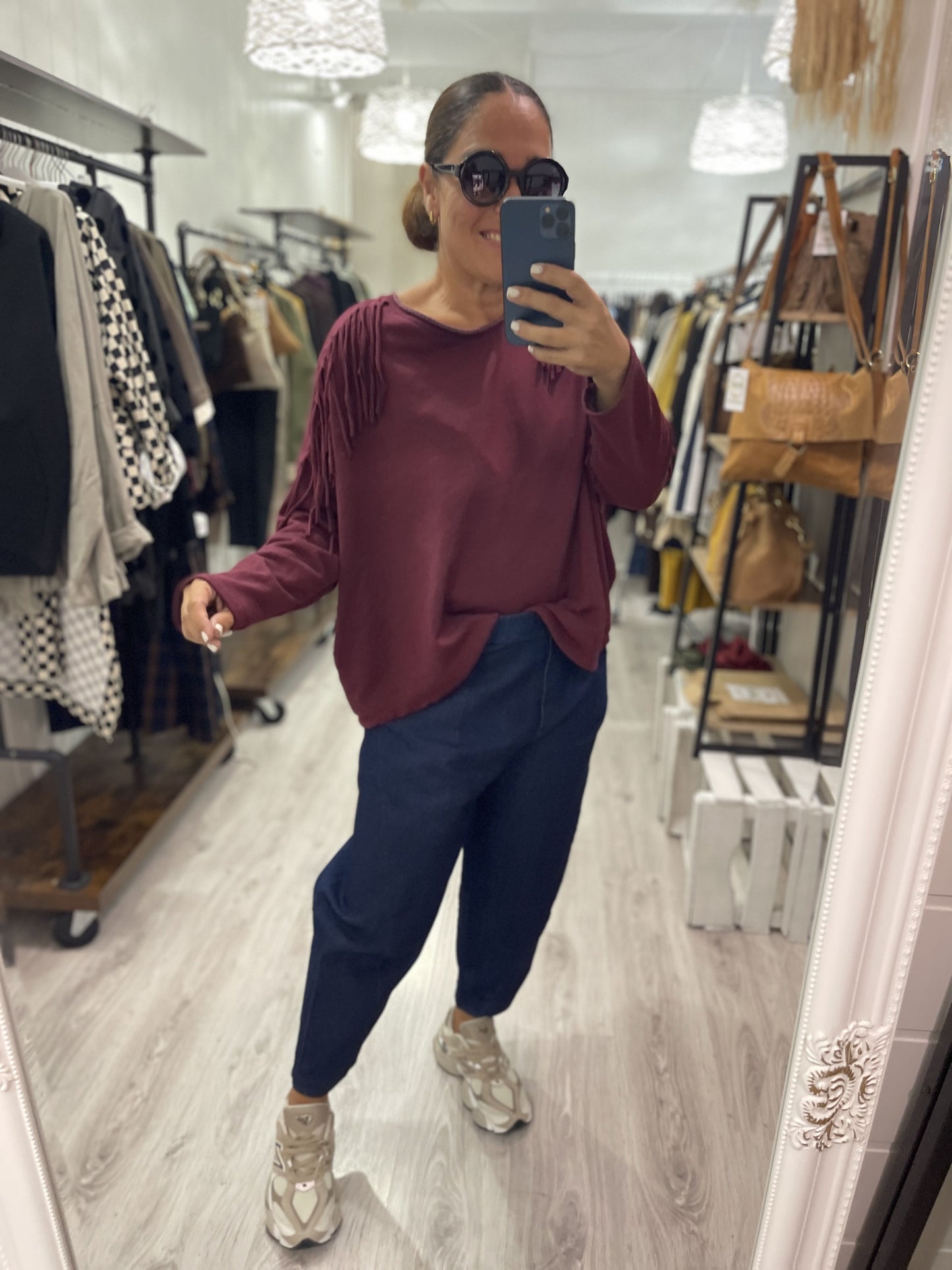 Sudadera Dakota flecos burdeos