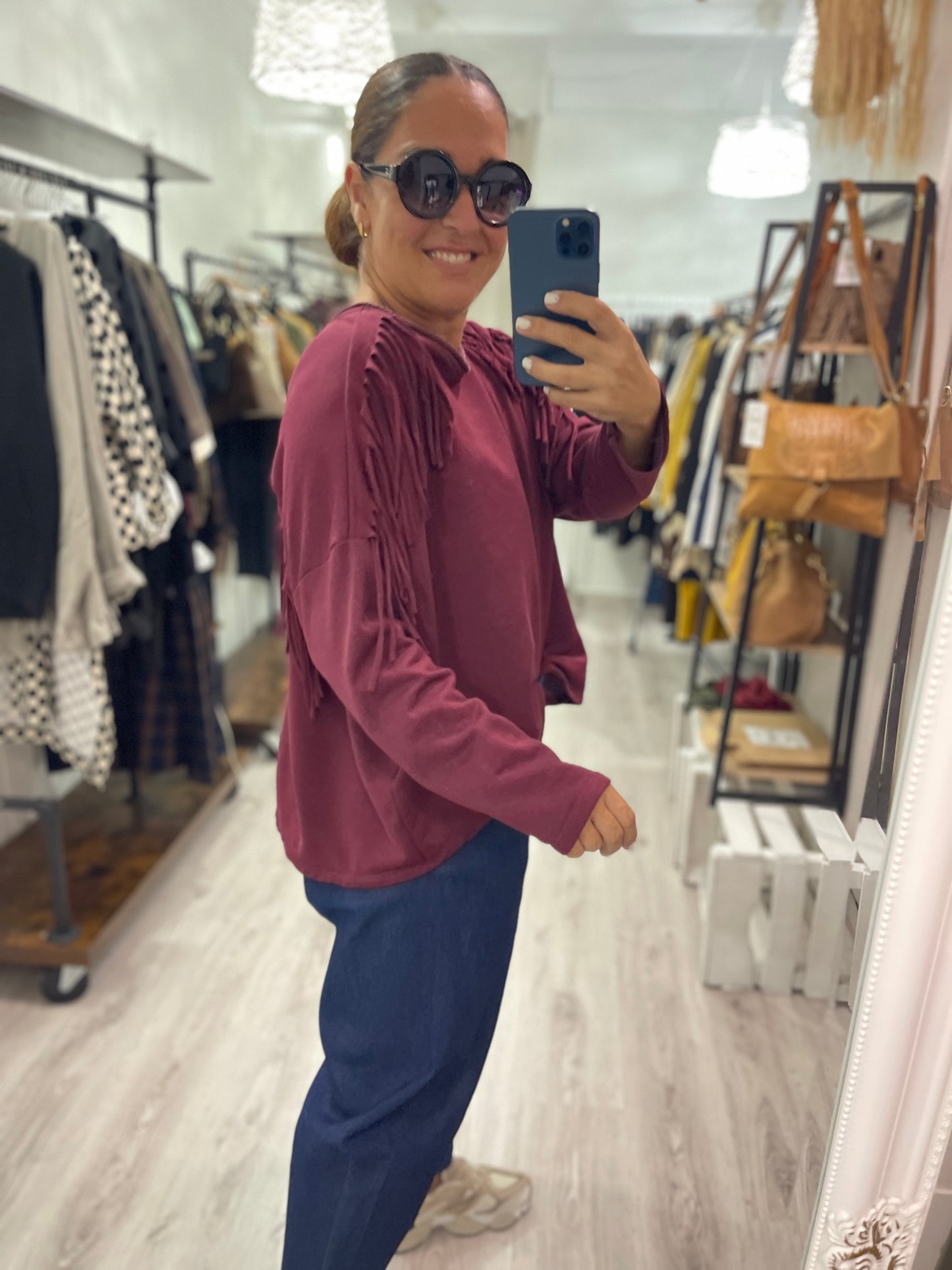 Sudadera Dakota flecos burdeos