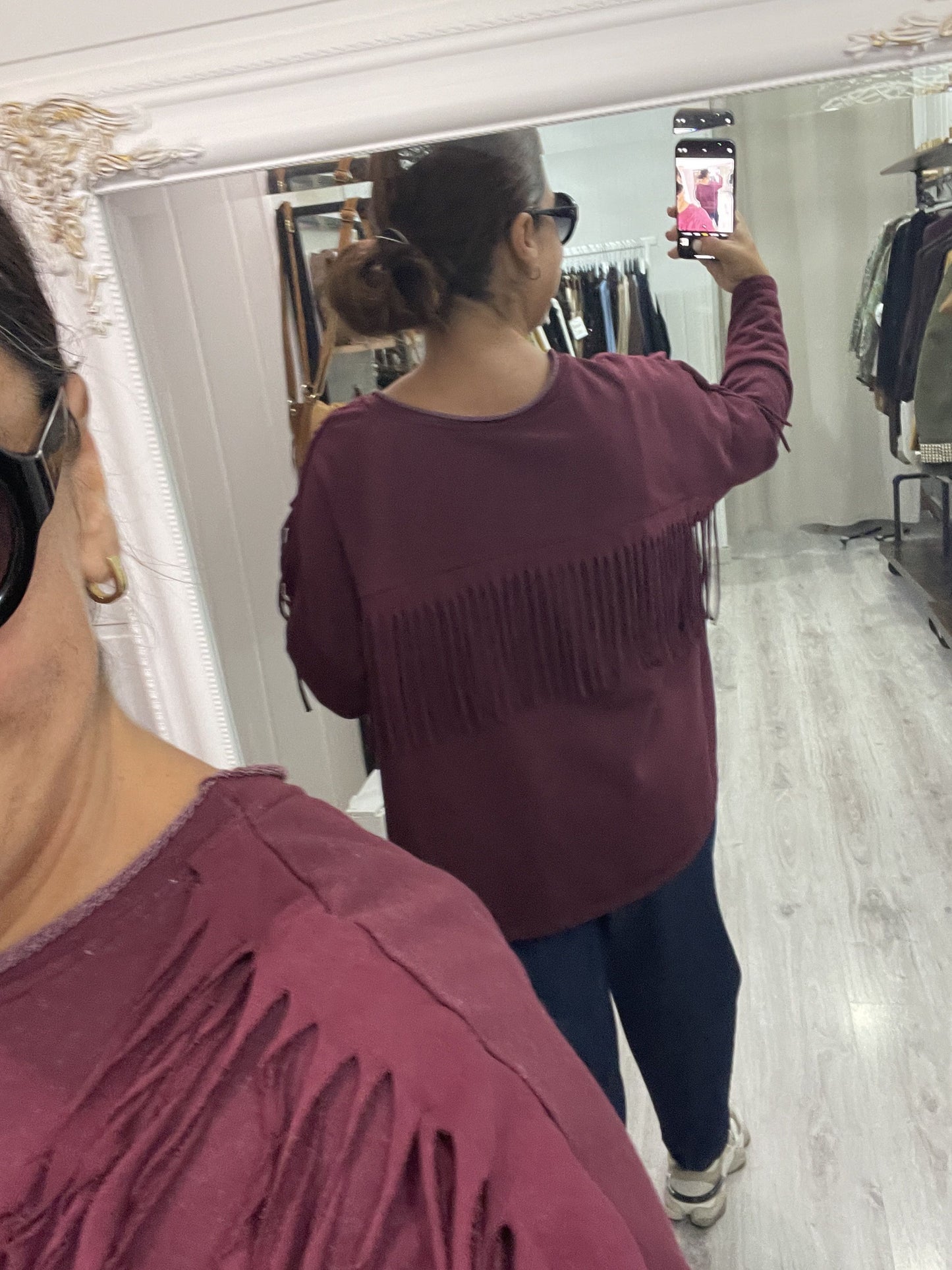 Sudadera Dakota flecos burdeos