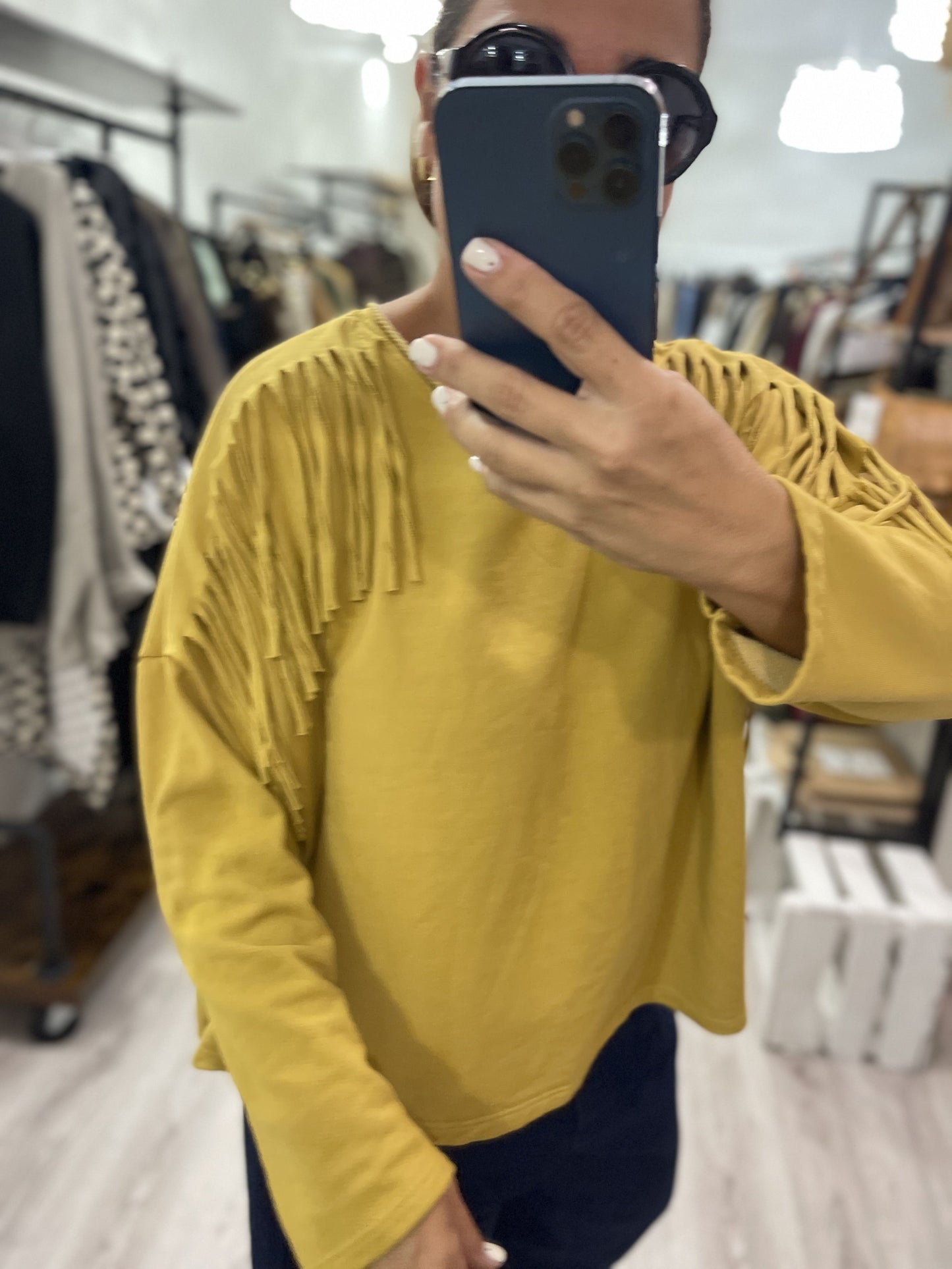 Sudadera Dakota flecos mostaza