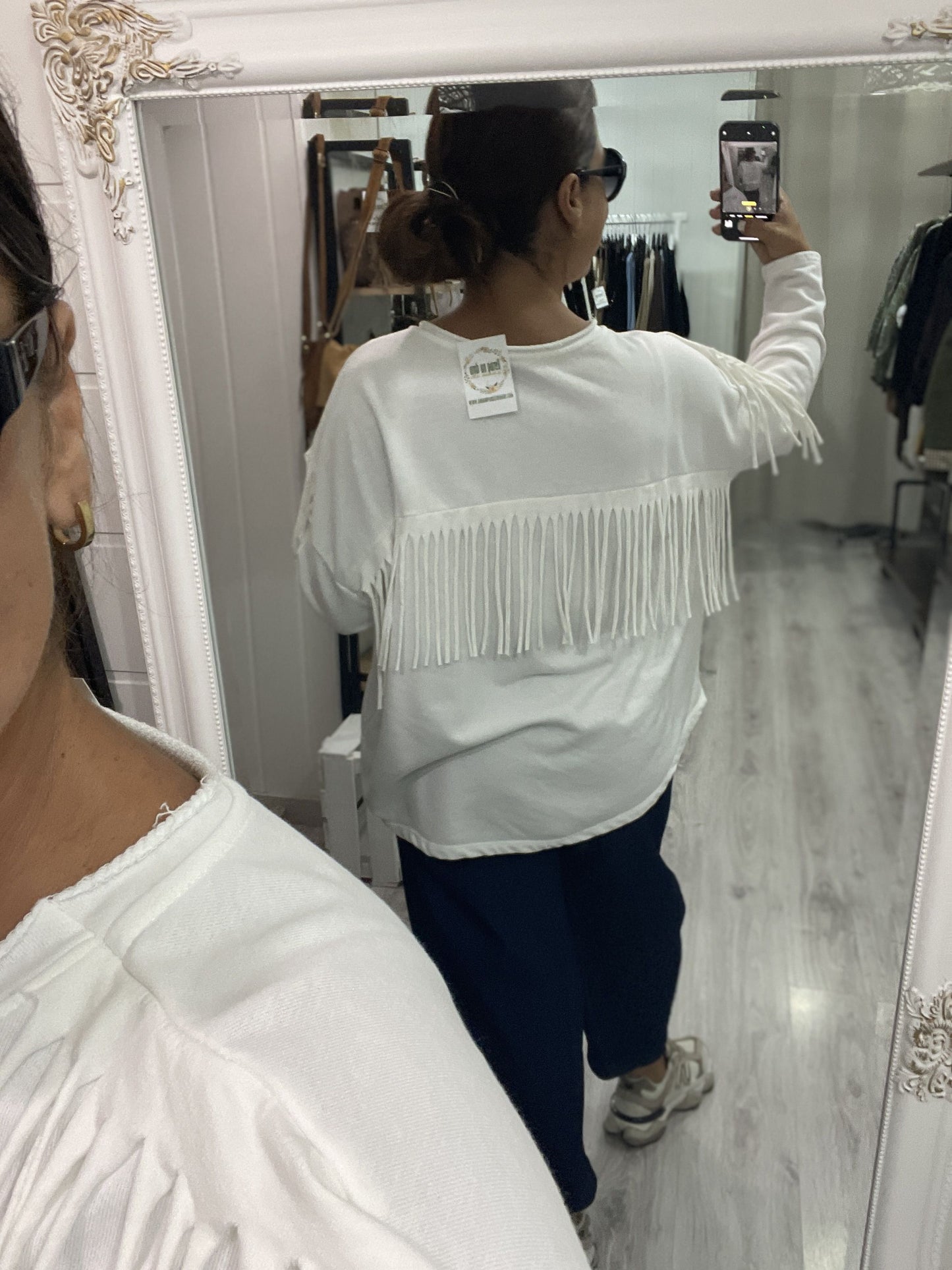 Sudadera Dakota flecos blanco