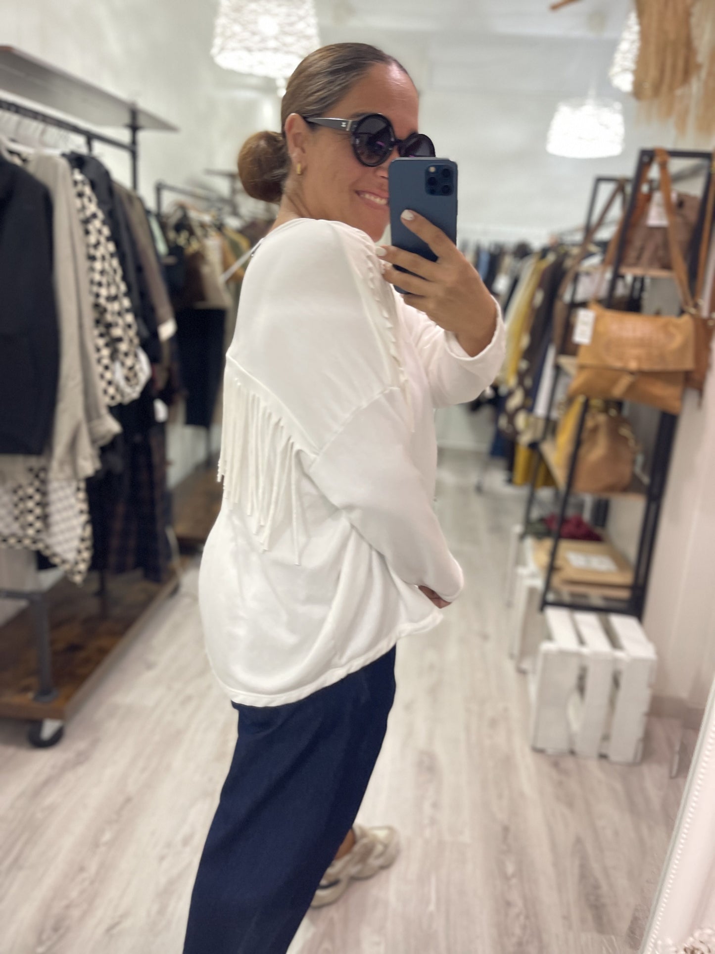 Sudadera Dakota flecos blanco