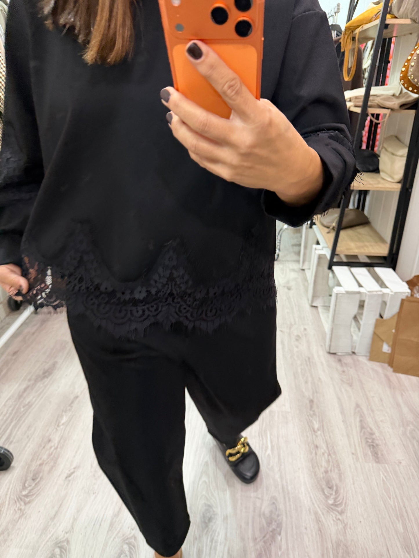Sudadera Lace punto roma negro