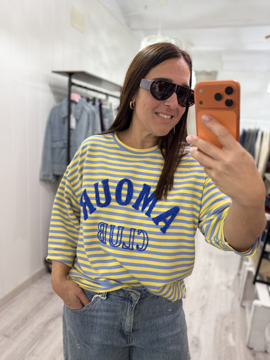Sudadera Amour Club fluor azul y amarillo