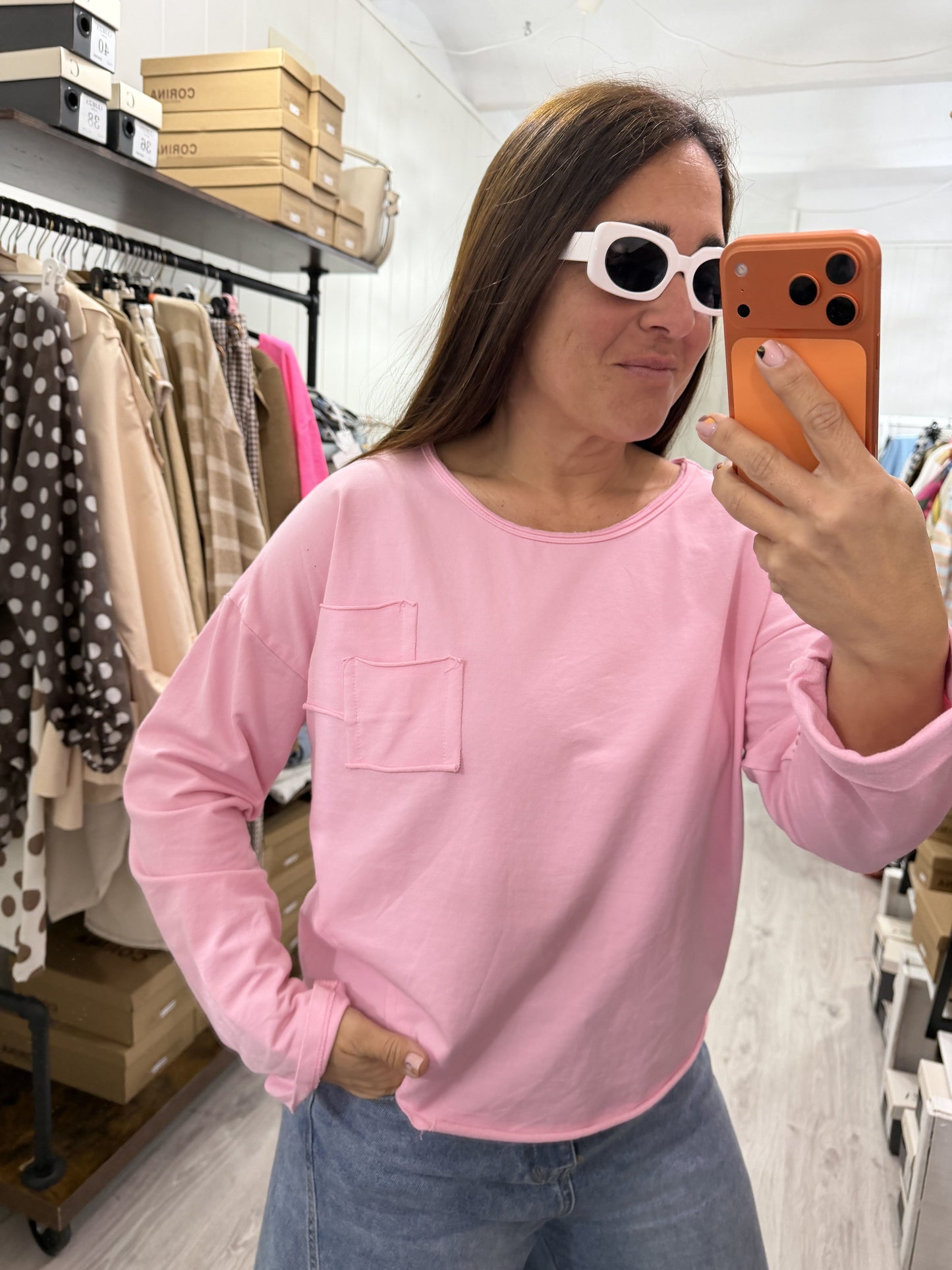 Sudadera Bolsillos rosa