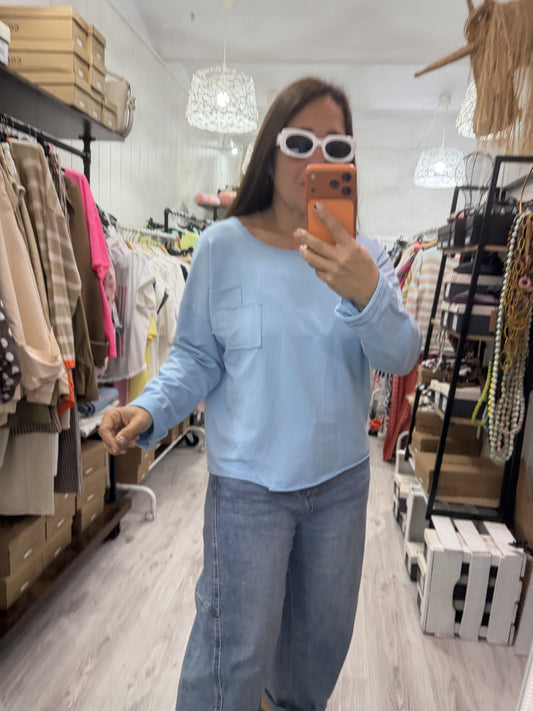 Sudadera Bolsillos azul cielo
