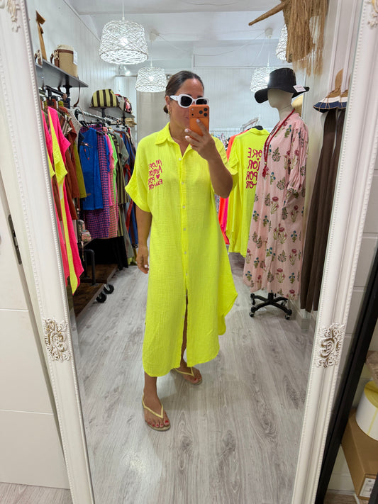 Vestido More Amor bambula amarillo fluor