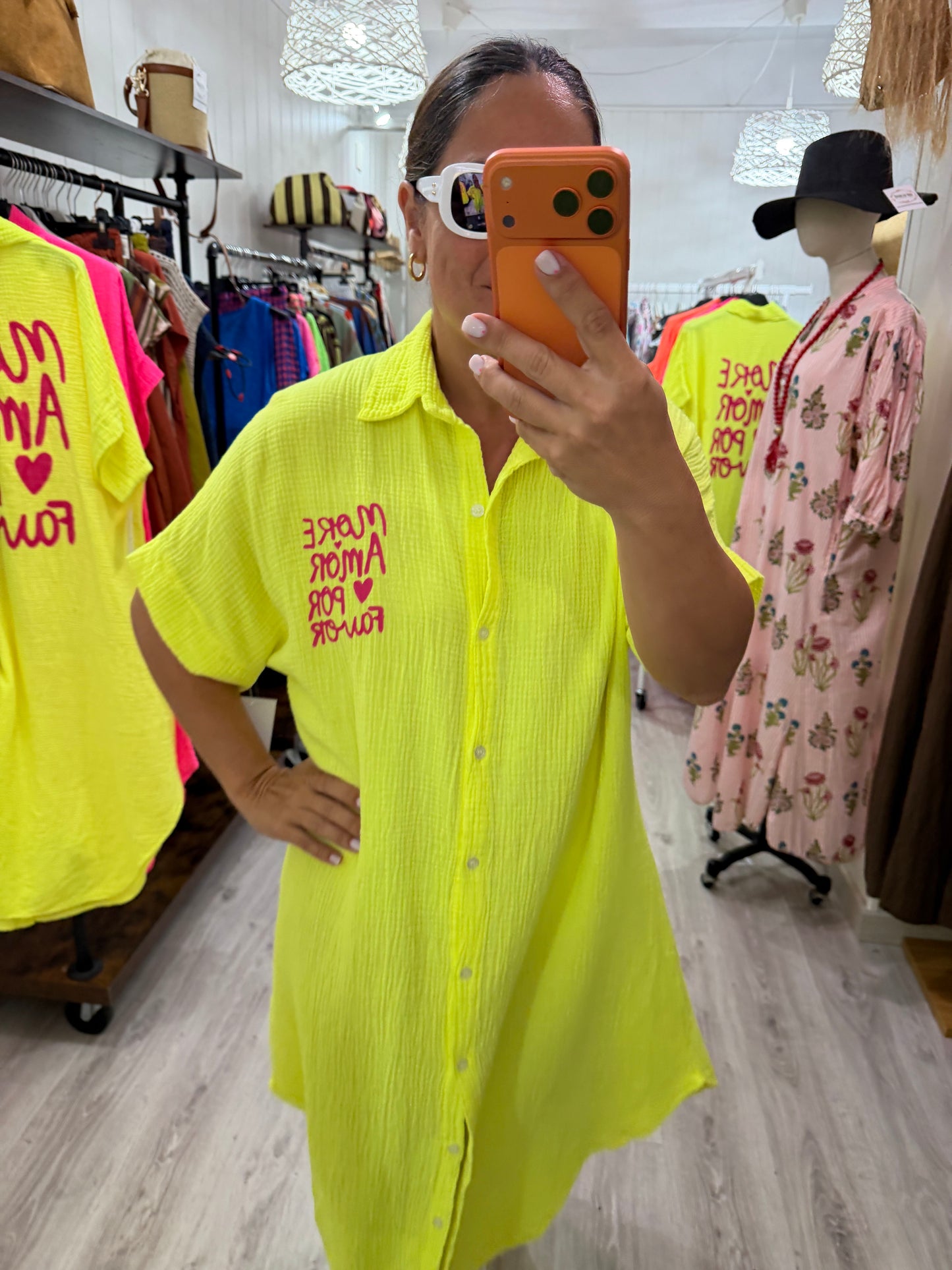 Vestido More Amor bambula amarillo fluor