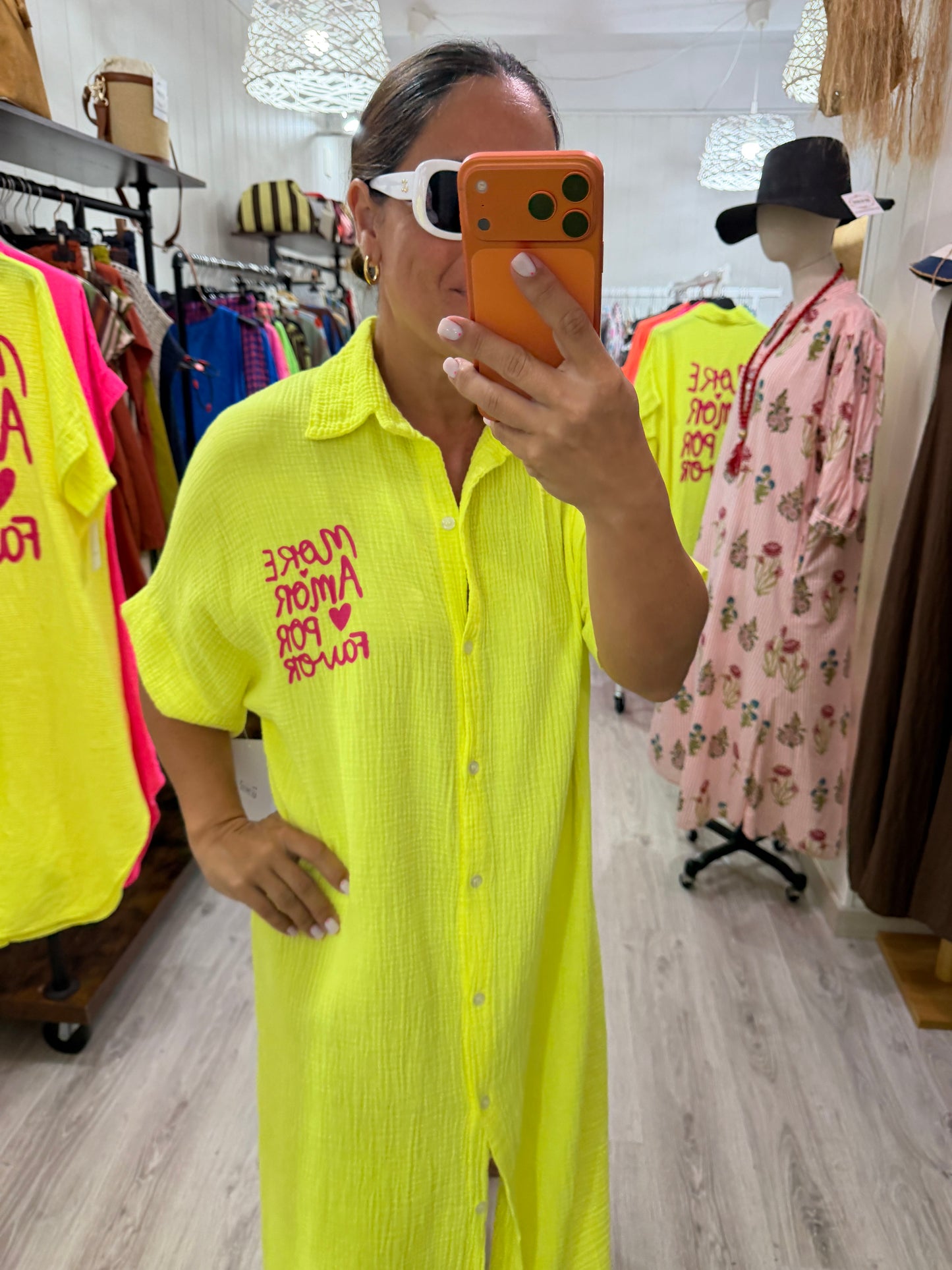 Vestido More Amor bambula amarillo fluor