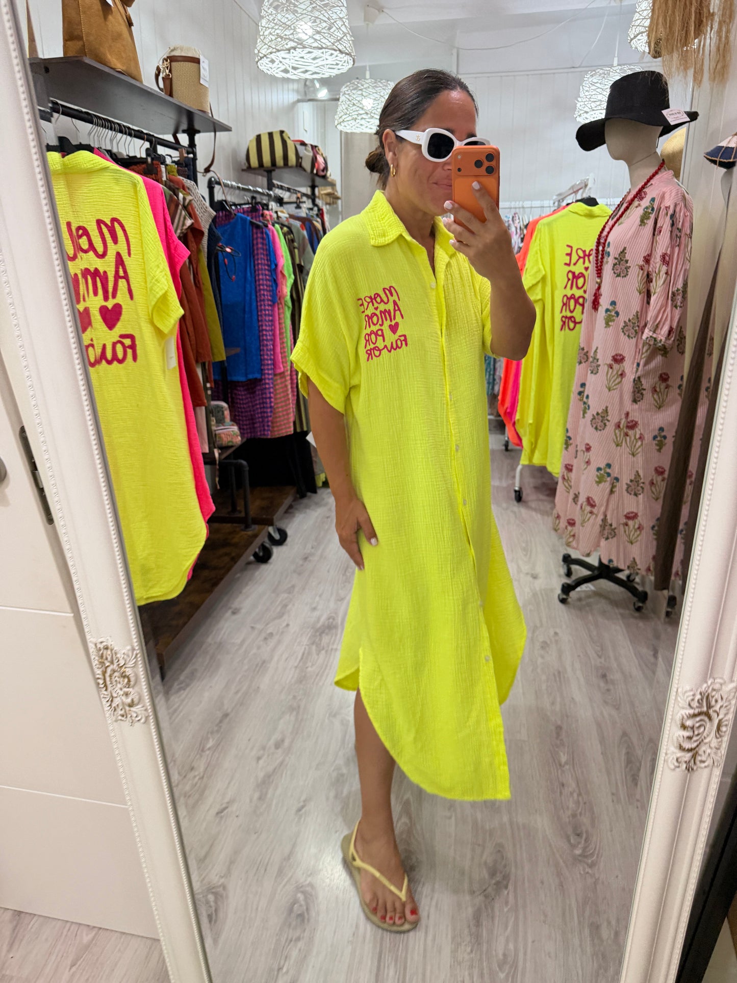 Vestido More Amor bambula amarillo fluor