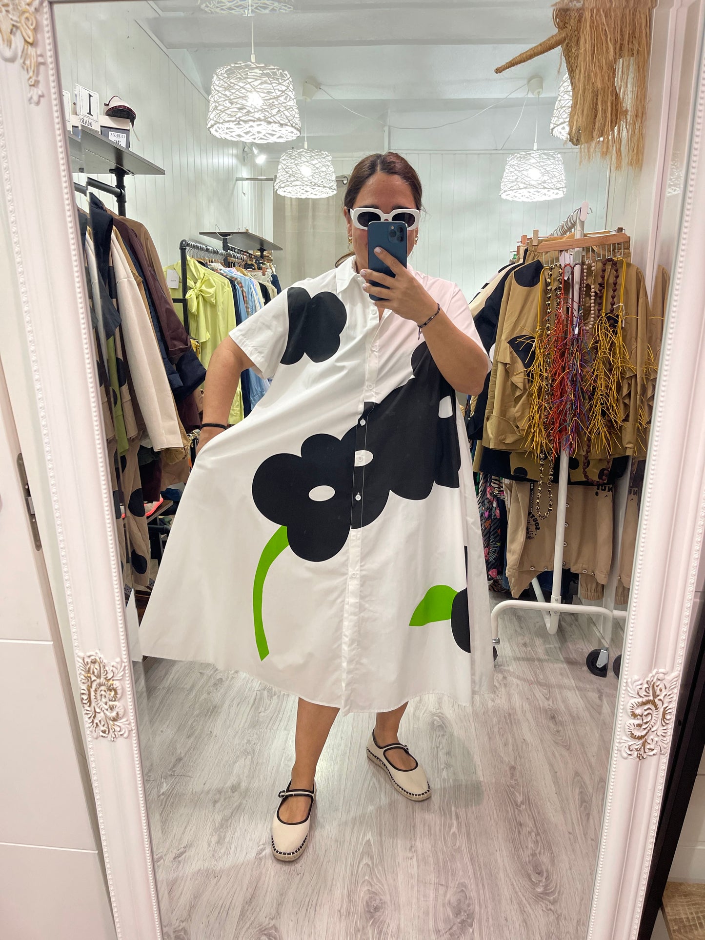 Vestido Floretes blanco y negro