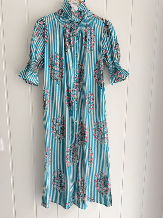 Vestido Sira largo · MIilrayas turquesa glicina
