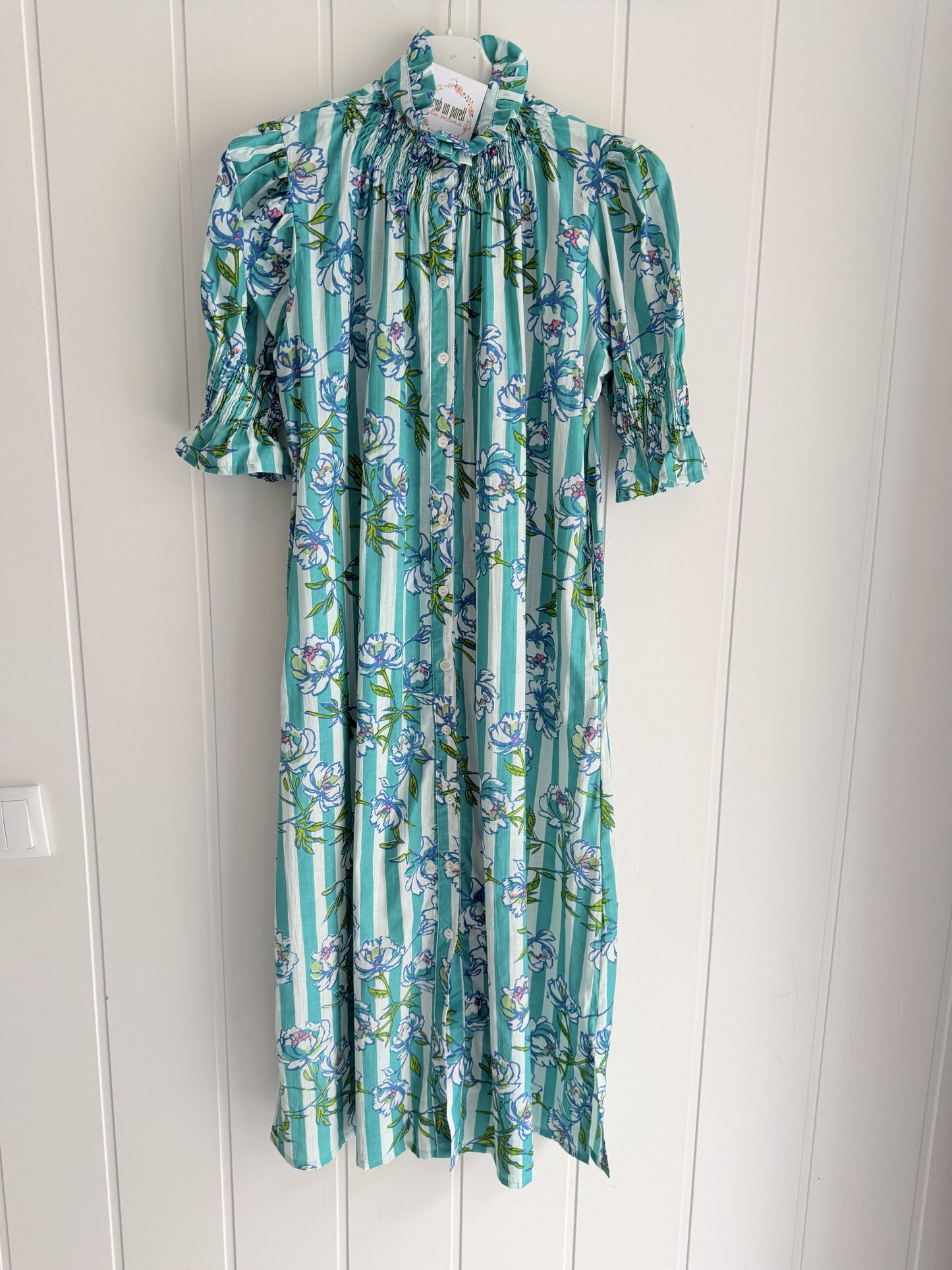 Vestido Sira largo · Turquesa peonías