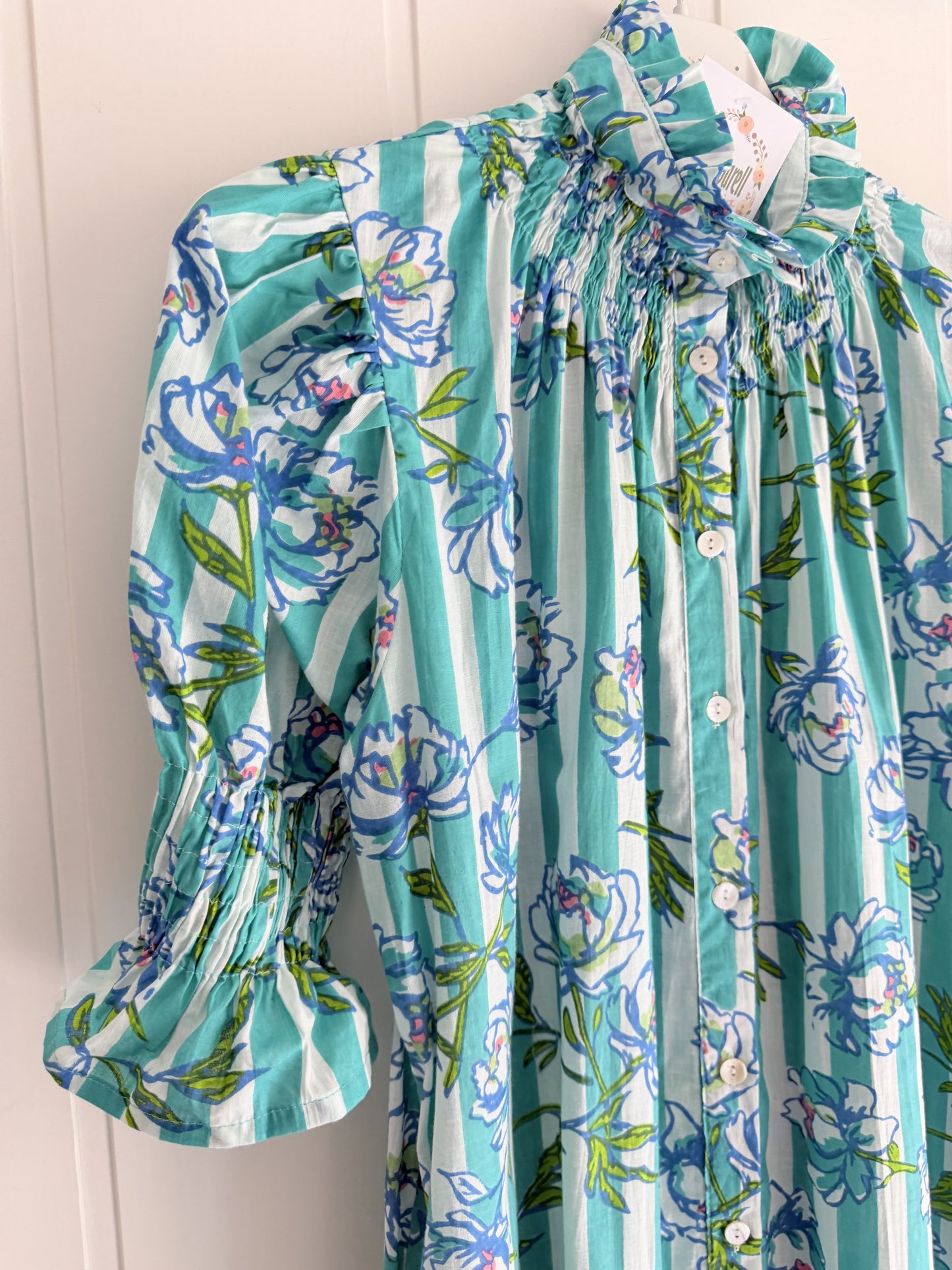 Vestido Sira largo · Turquesa peonías