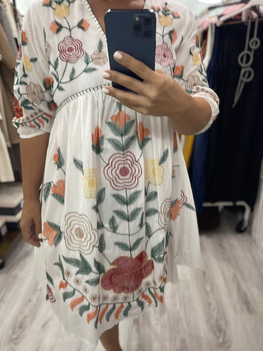 Vestido Jalisco bordados blanco
