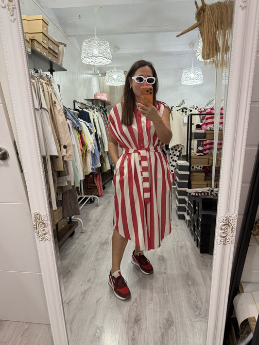 Kaftan Oversize Cascais rojo y blanco