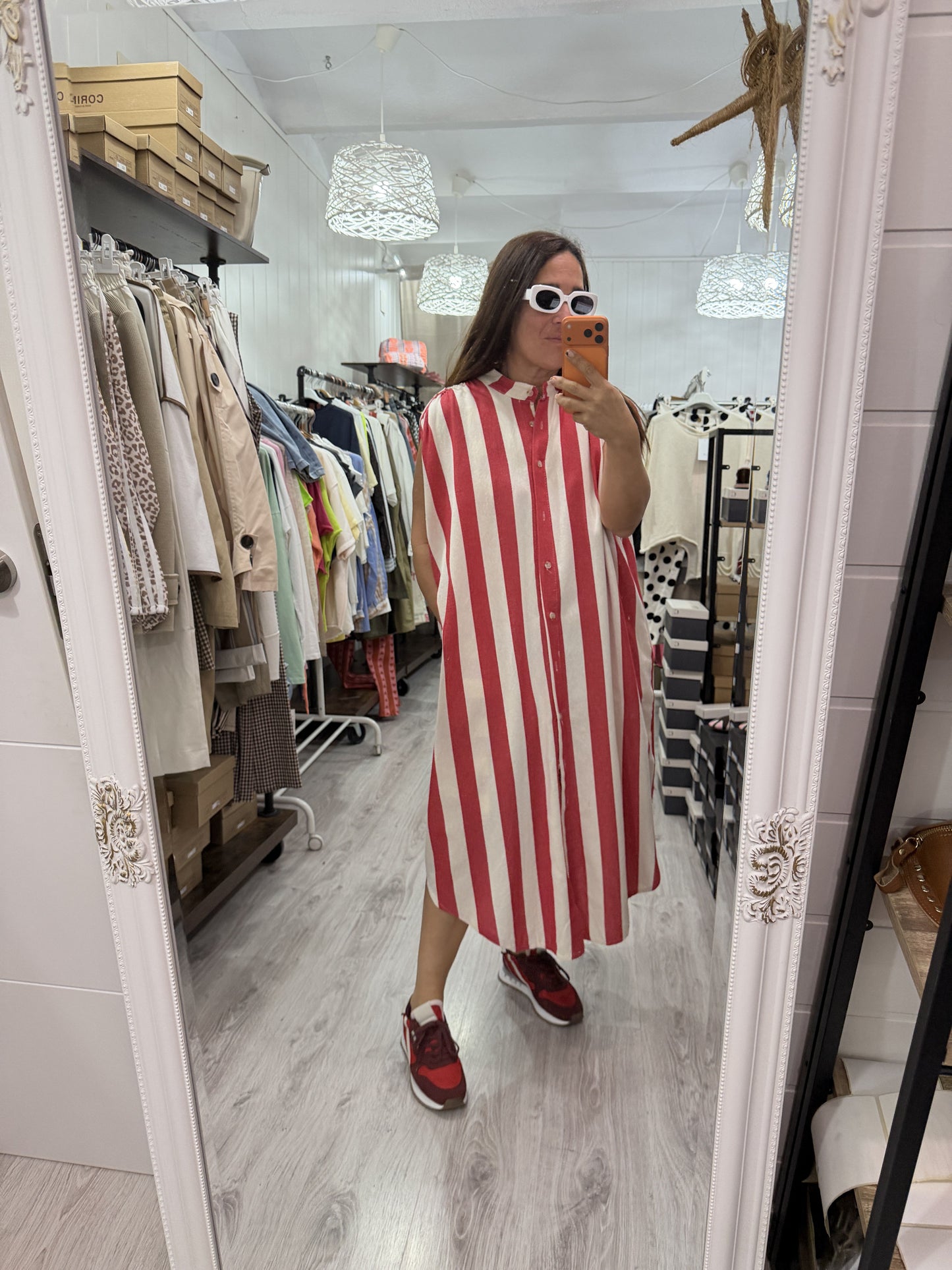 Kaftan Oversize Cascais rojo y blanco