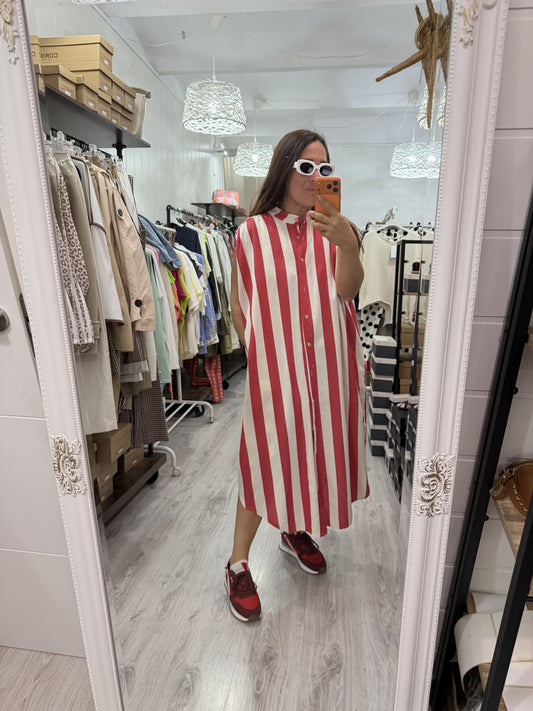 Kaftan Oversize Cascais rojo y blanco