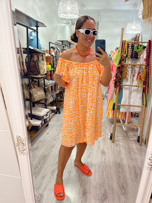 Vestido Mali animal print fluor naranja