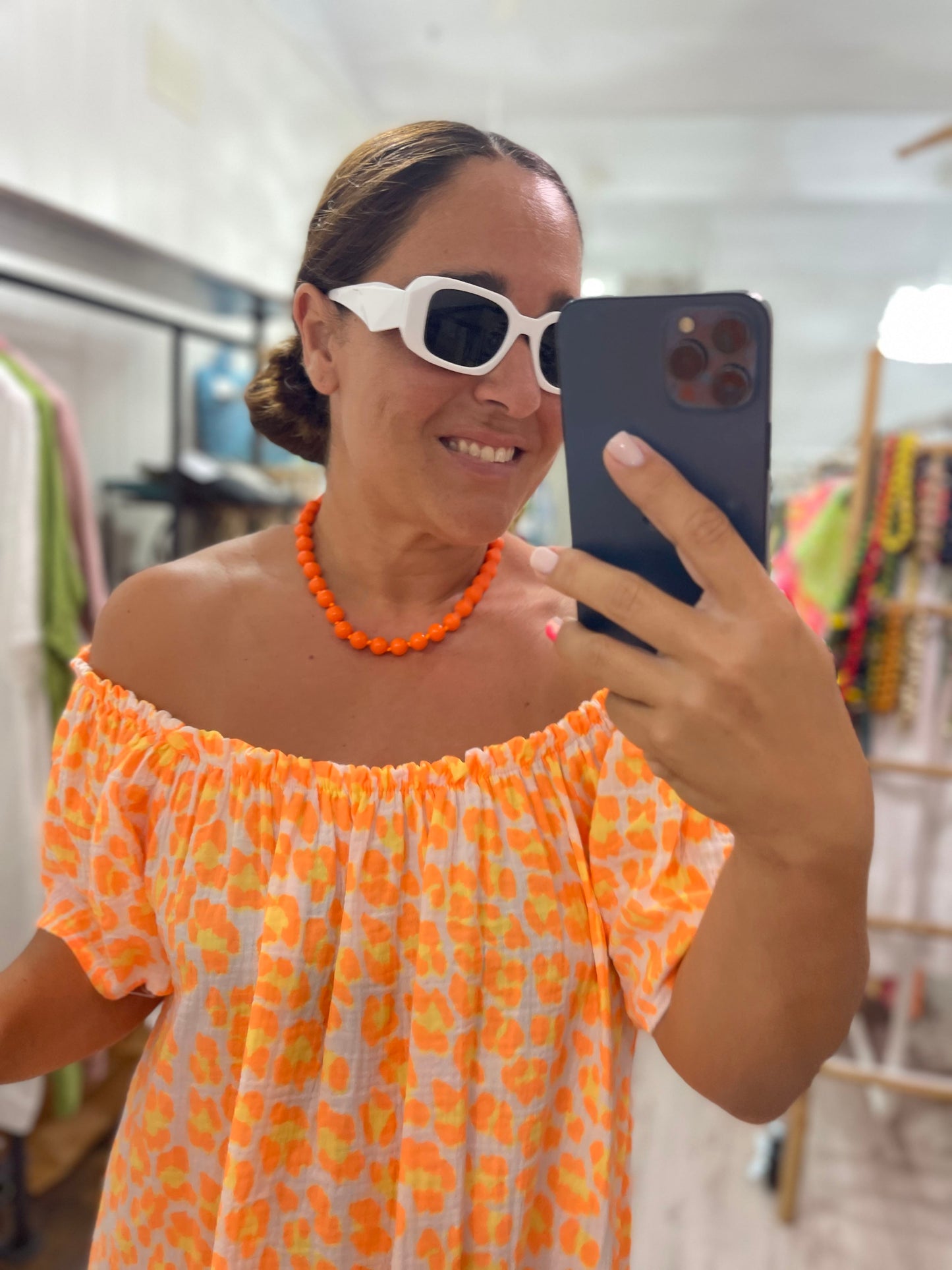 Vestido Mali animal print fluor naranja