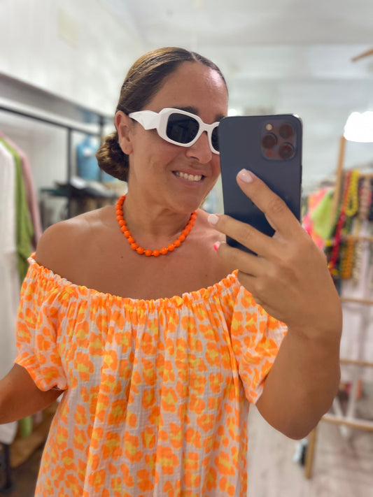 Vestido Mali animal print fluor naranja