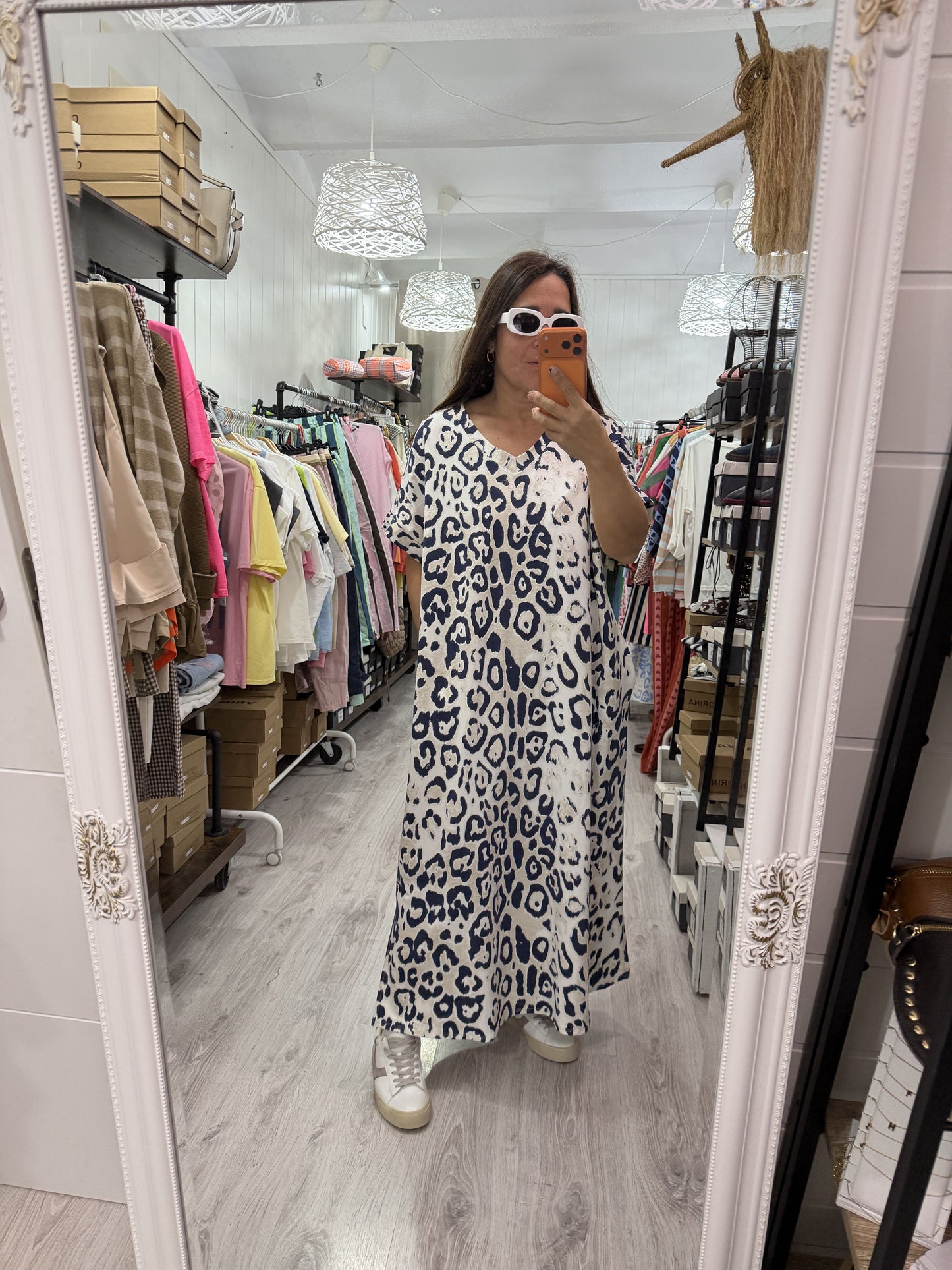 Vestido Animal print oversize azul marino