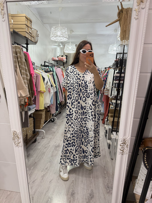 Vestido Animal print oversize azul marino