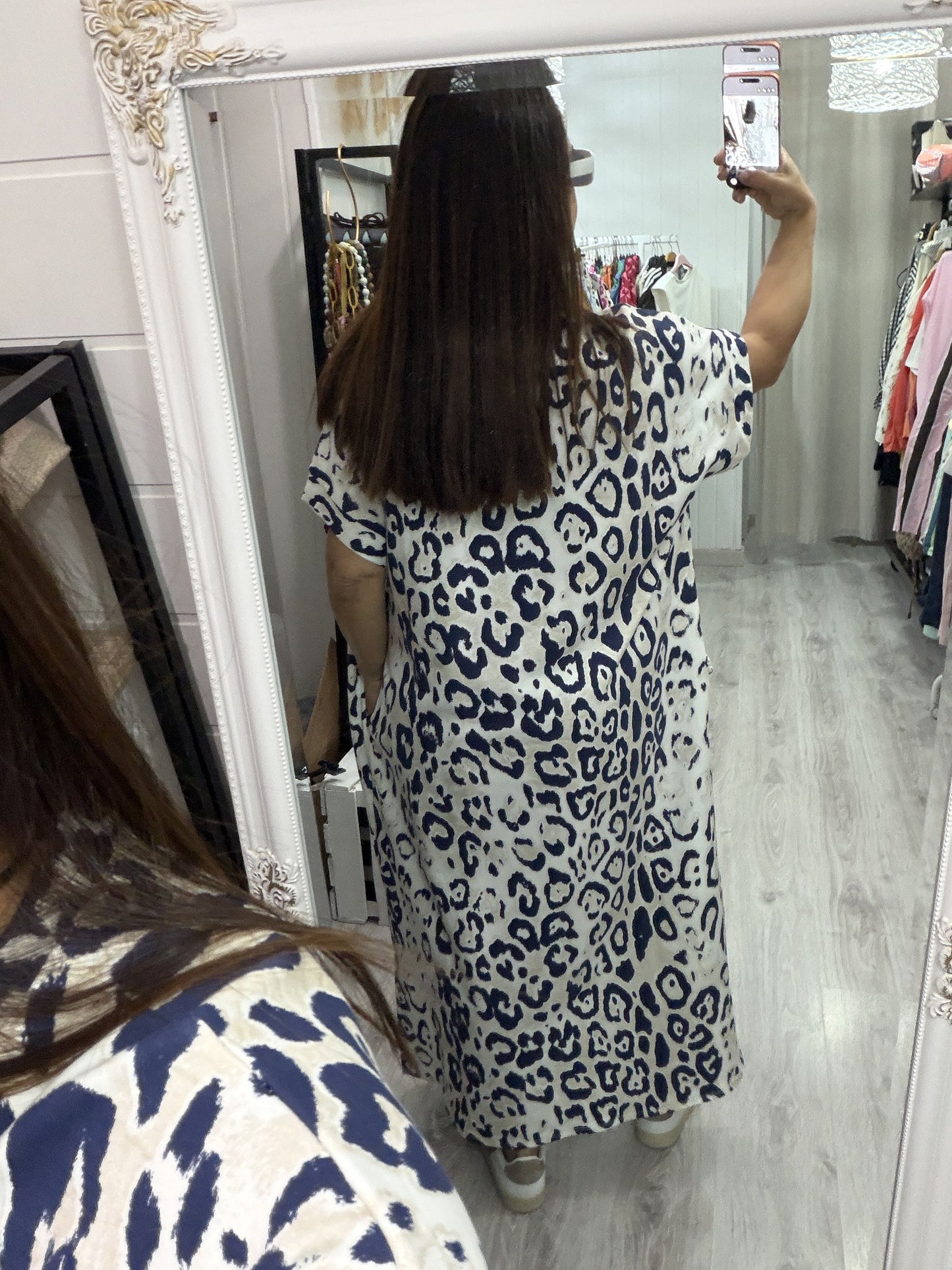 Vestido Animal print oversize azul marino
