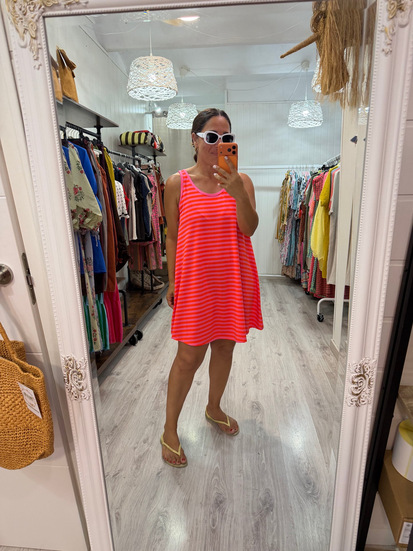 Vestido Praia fucsia y naranja