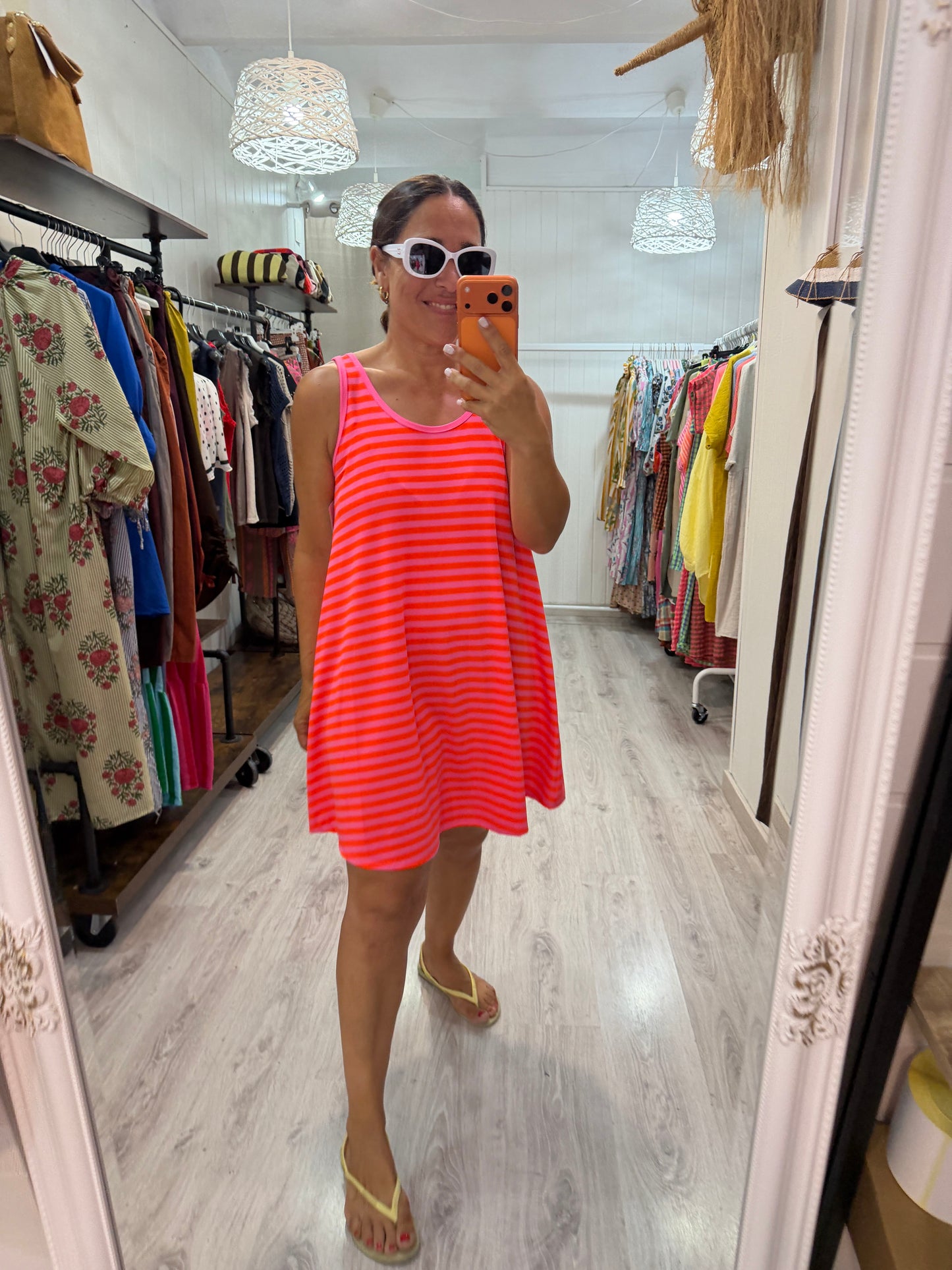 Vestido Praia fucsia y naranja
