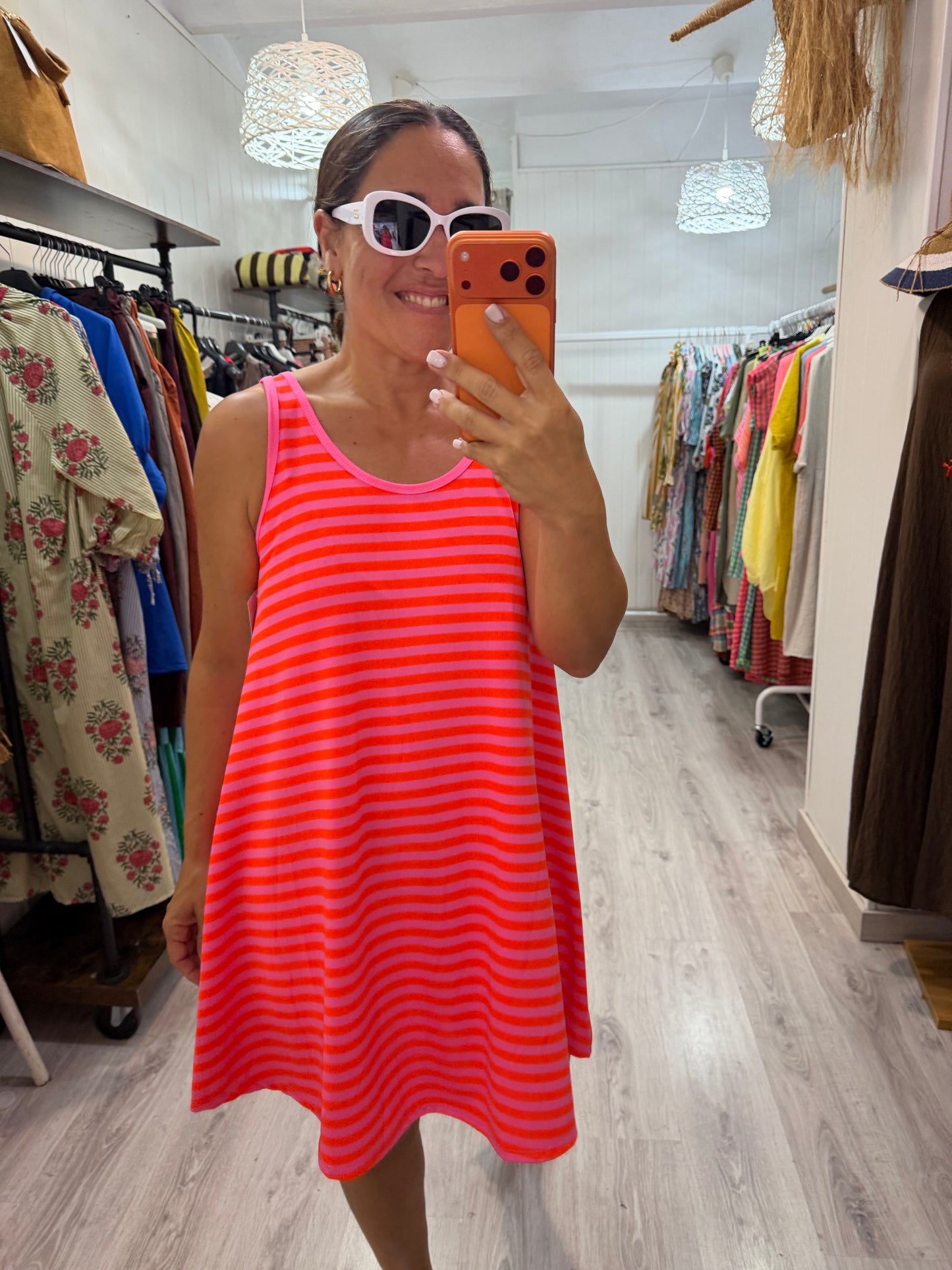 Vestido Praia fucsia y naranja