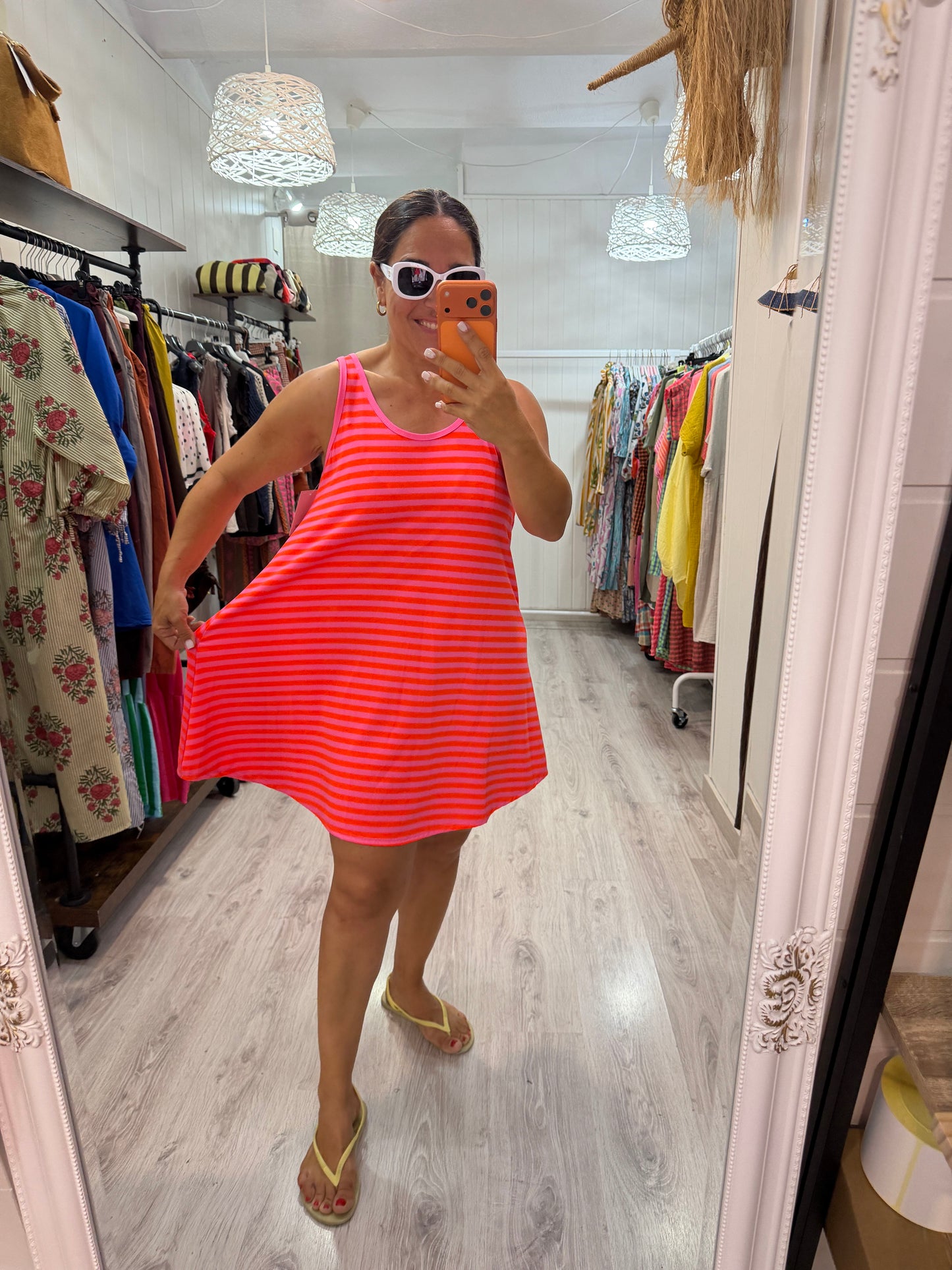 Vestido Praia fucsia y naranja