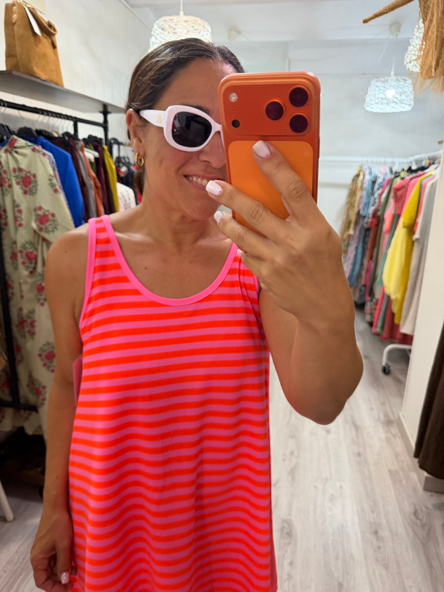 Vestido Praia fucsia y naranja